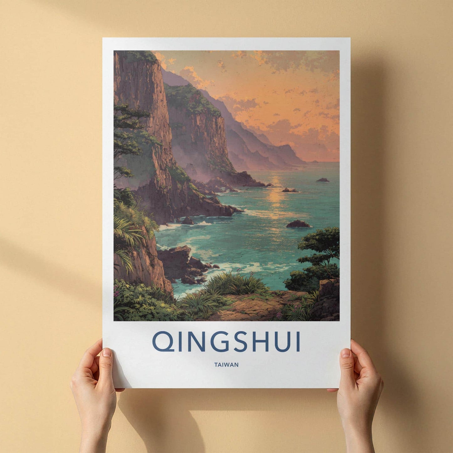 Qingshui Poster - Taiwan Travel Art - Cliffside Ocean Sunset Home Decor