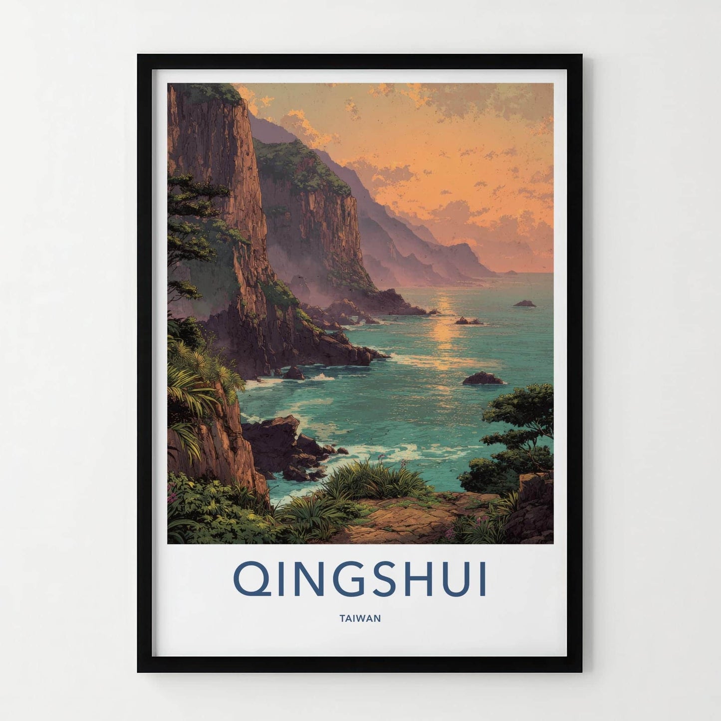 Qingshui Poster - Taiwan Travel Art - Cliffside Ocean Sunset Home Decor