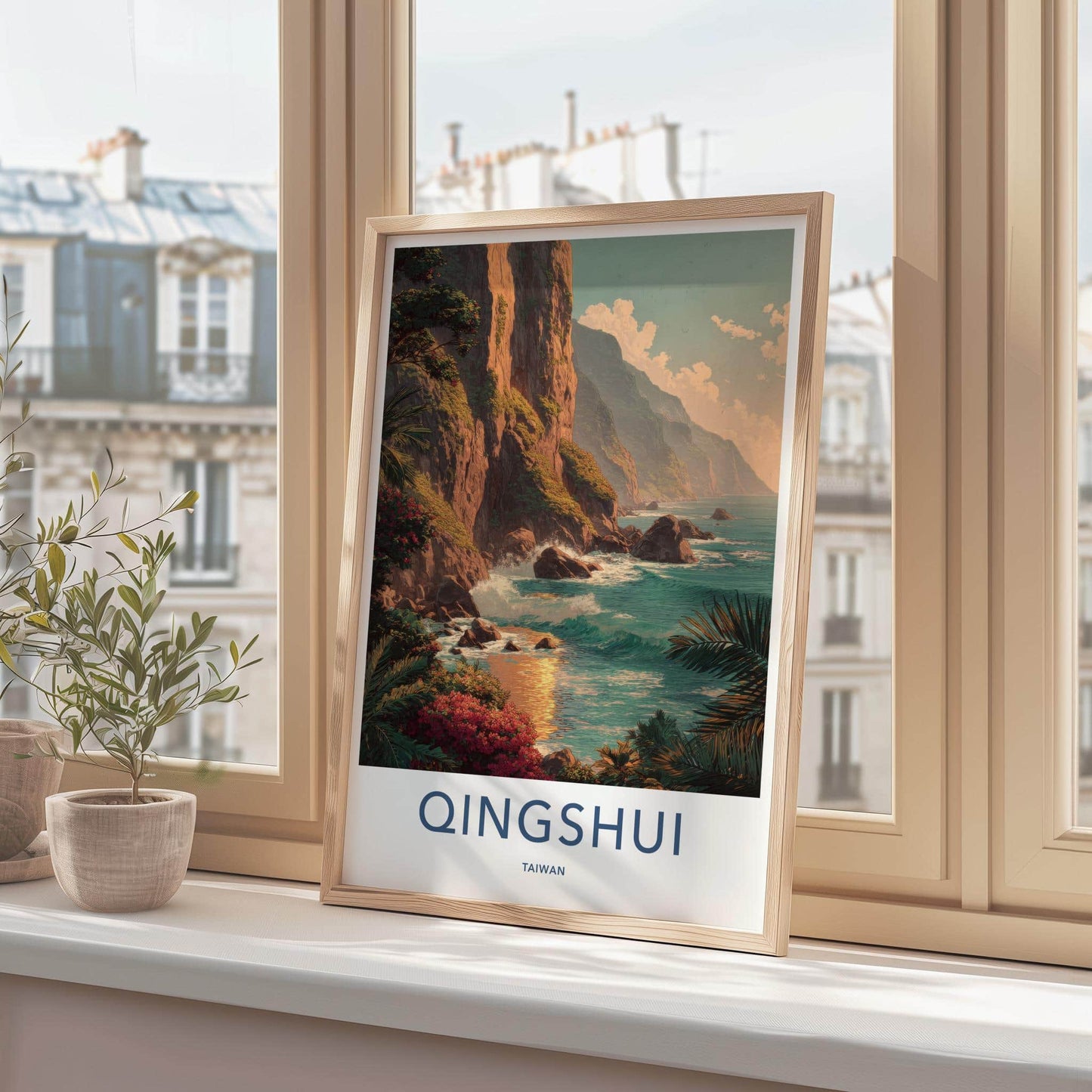 Qingshui Poster - Taiwan Travel Art - Coastal Cliff Waves Home Decor