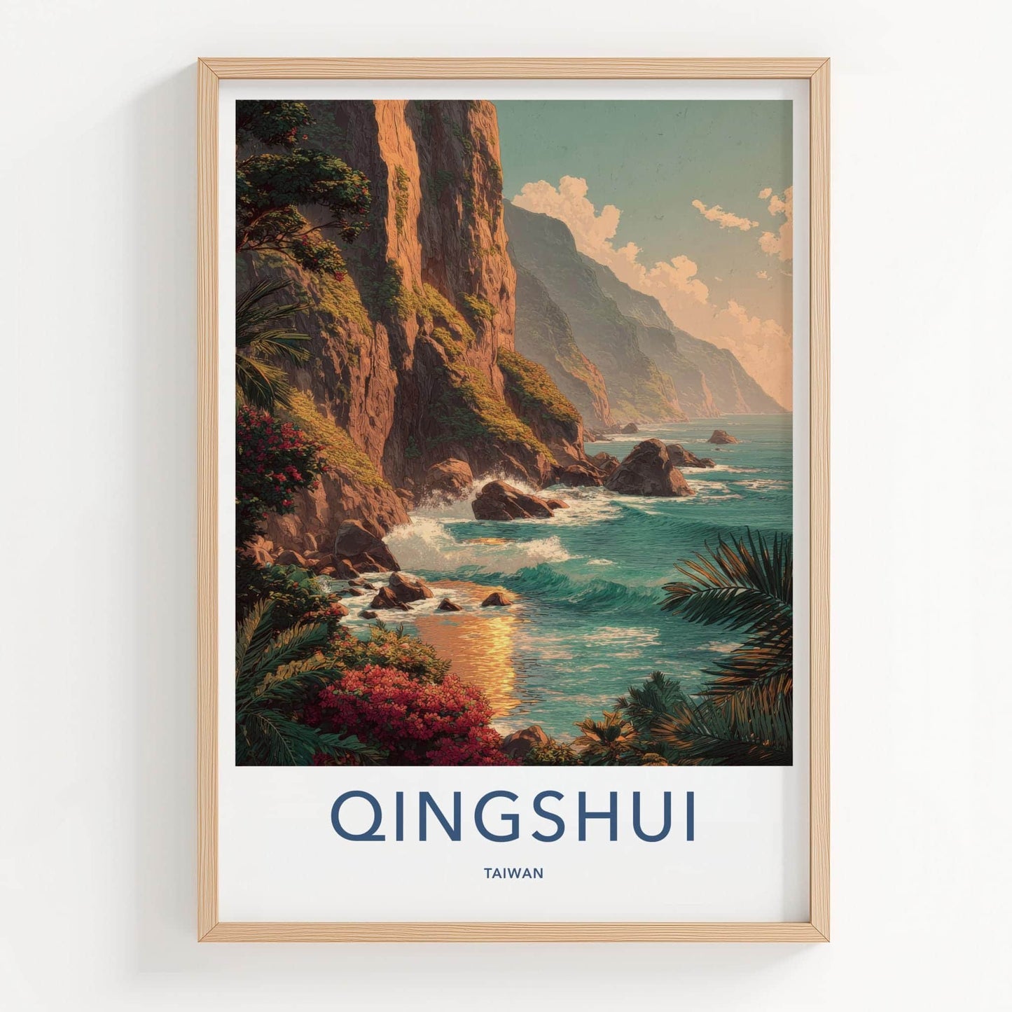 Qingshui Poster - Taiwan Travel Art - Coastal Cliff Waves Home Decor