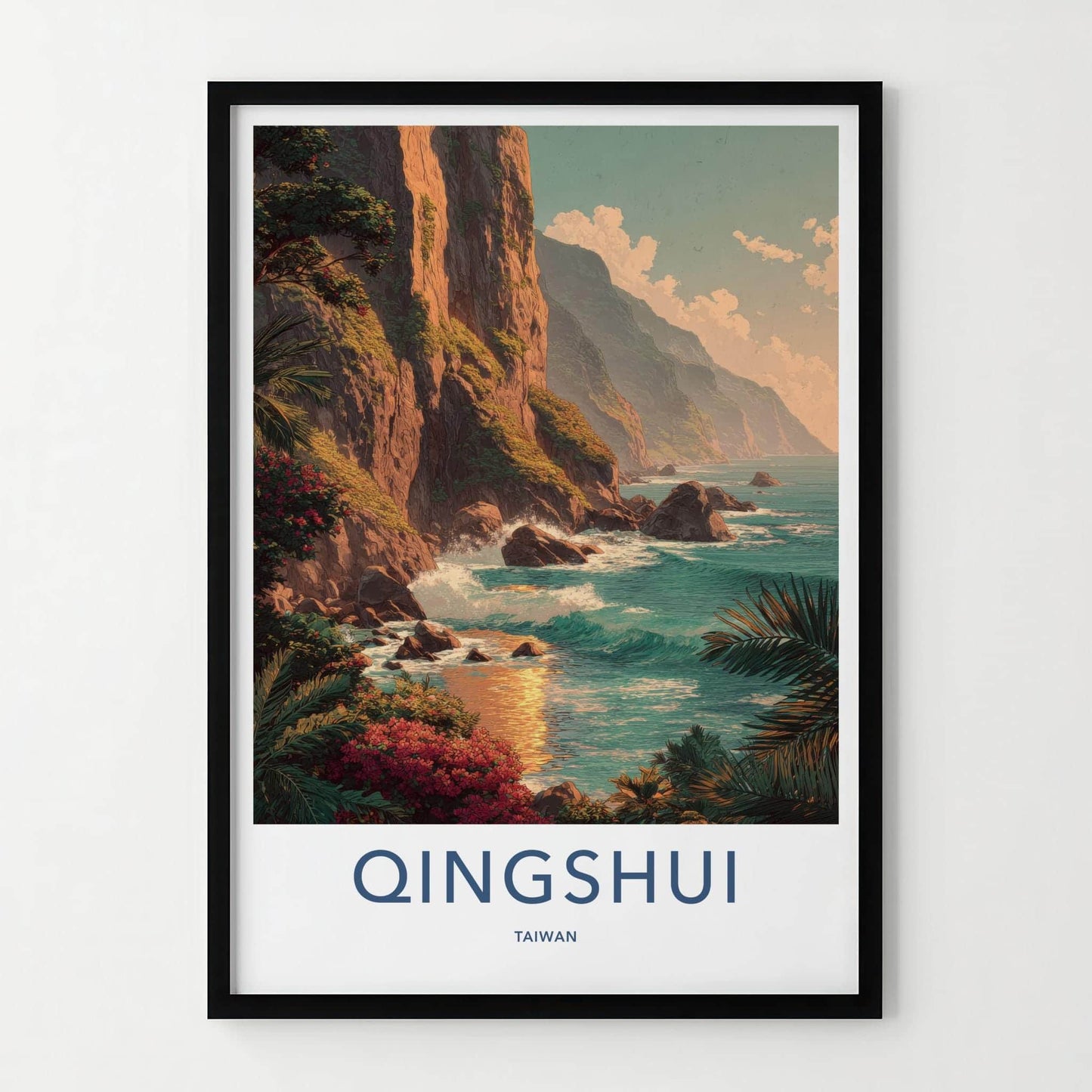 Qingshui Poster - Taiwan Travel Art - Coastal Cliff Waves Home Decor
