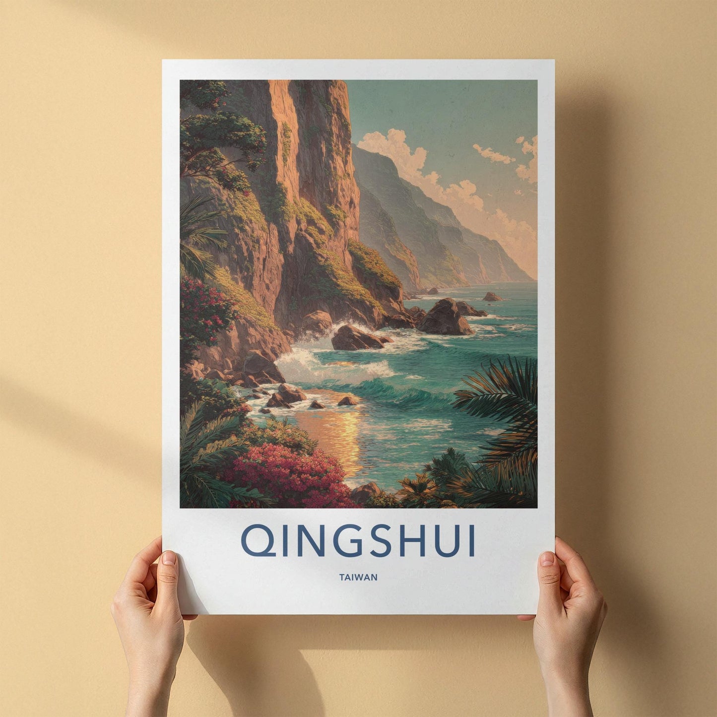 Qingshui Poster - Taiwan Travel Art - Coastal Cliff Waves Home Decor