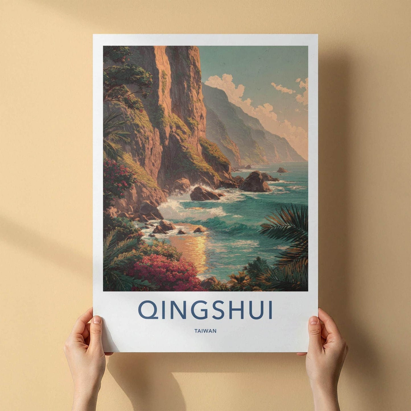 Qingshui Poster - Taiwan Travel Art - Coastal Cliff Waves Home Decor