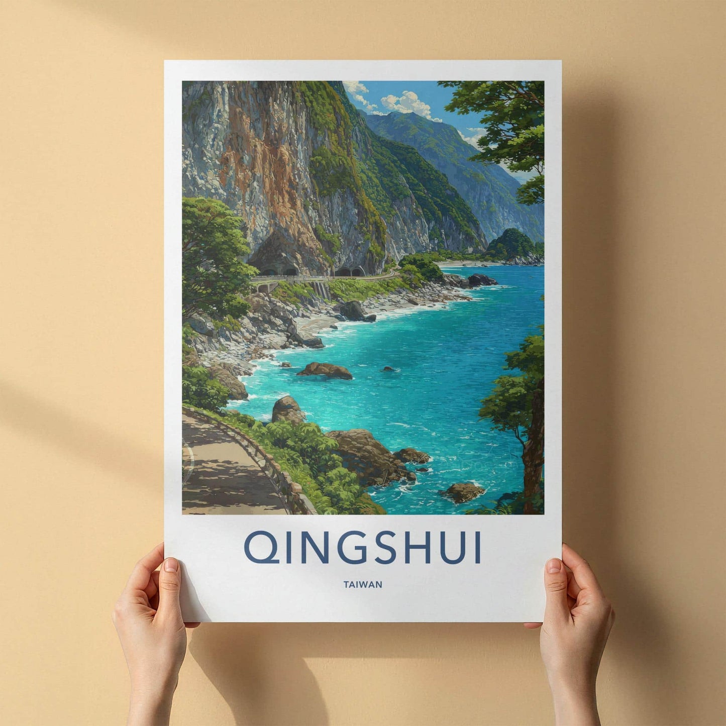Qingshui Poster - Taiwan Travel Art - Coastal Road Cliffs Home Decor