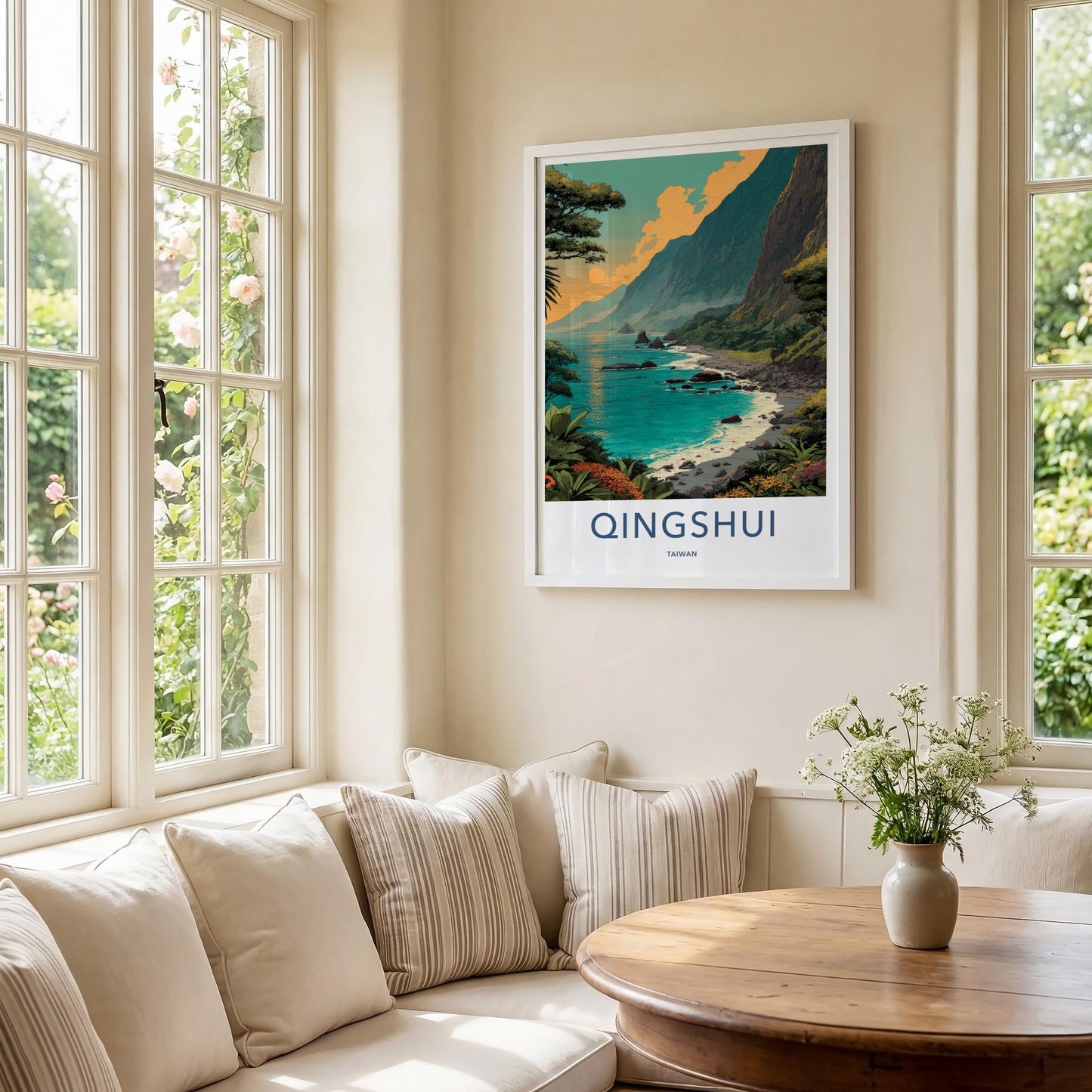 Qingshui Poster - Taiwan Travel Art - Lush Mountainous Coastal Wall Decor
