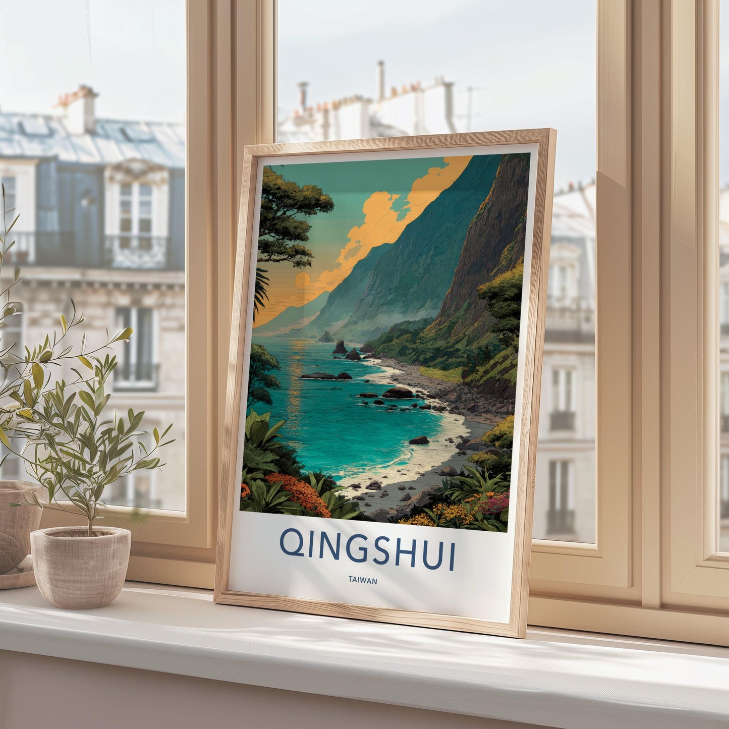 Qingshui Poster - Taiwan Travel Art - Lush Mountainous Coastal Wall Decor