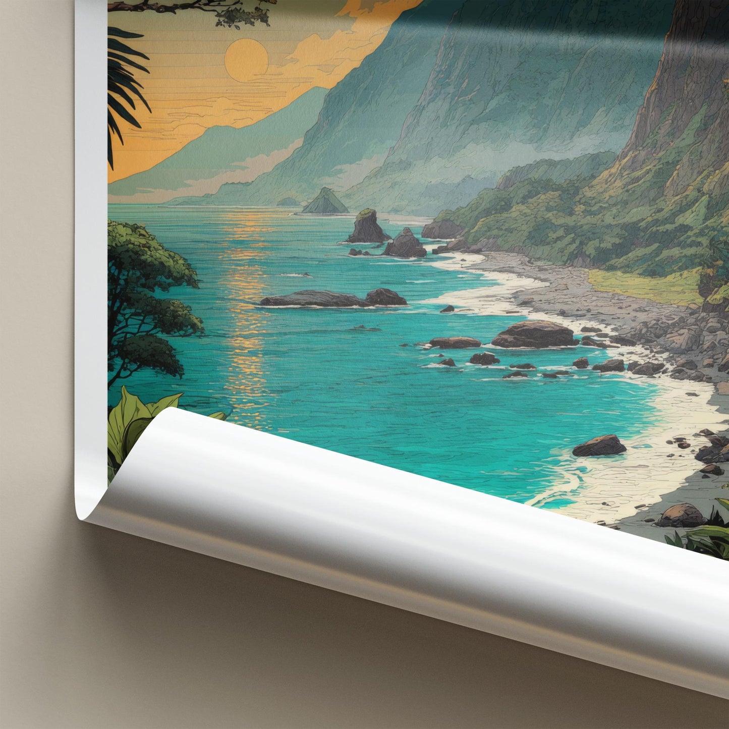 Qingshui Poster - Taiwan Travel Art - Lush Mountainous Coastal Wall Decor