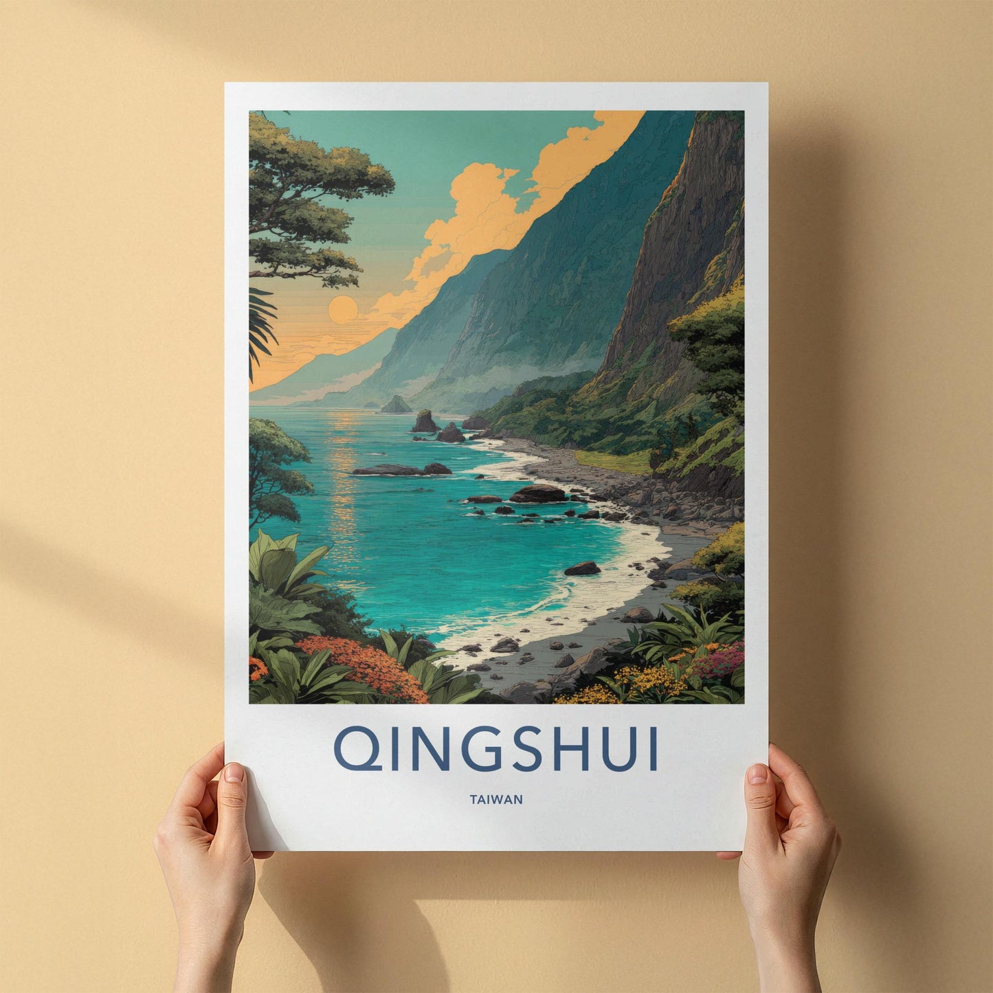 Qingshui Poster - Taiwan Travel Art - Lush Mountainous Coastal Wall Decor