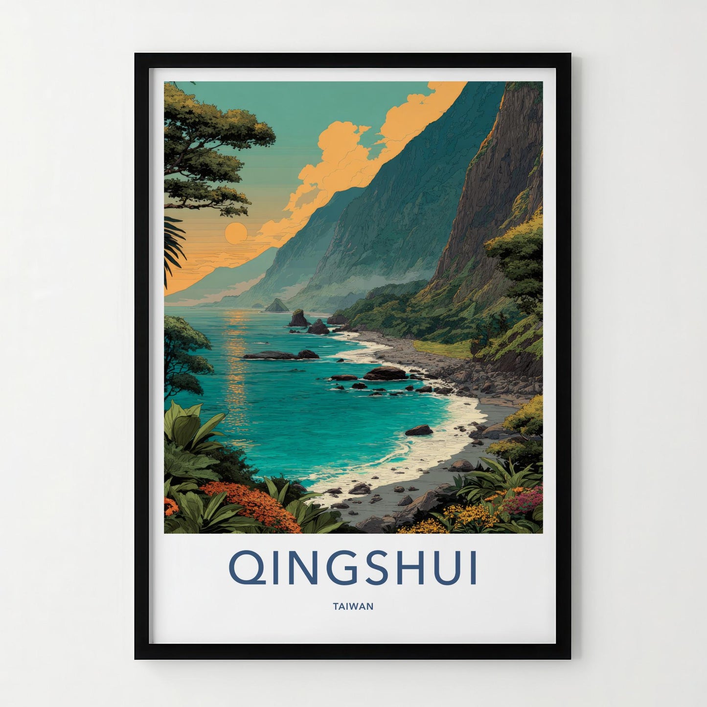 Qingshui Poster - Taiwan Travel Art - Lush Mountainous Coastal Wall Decor