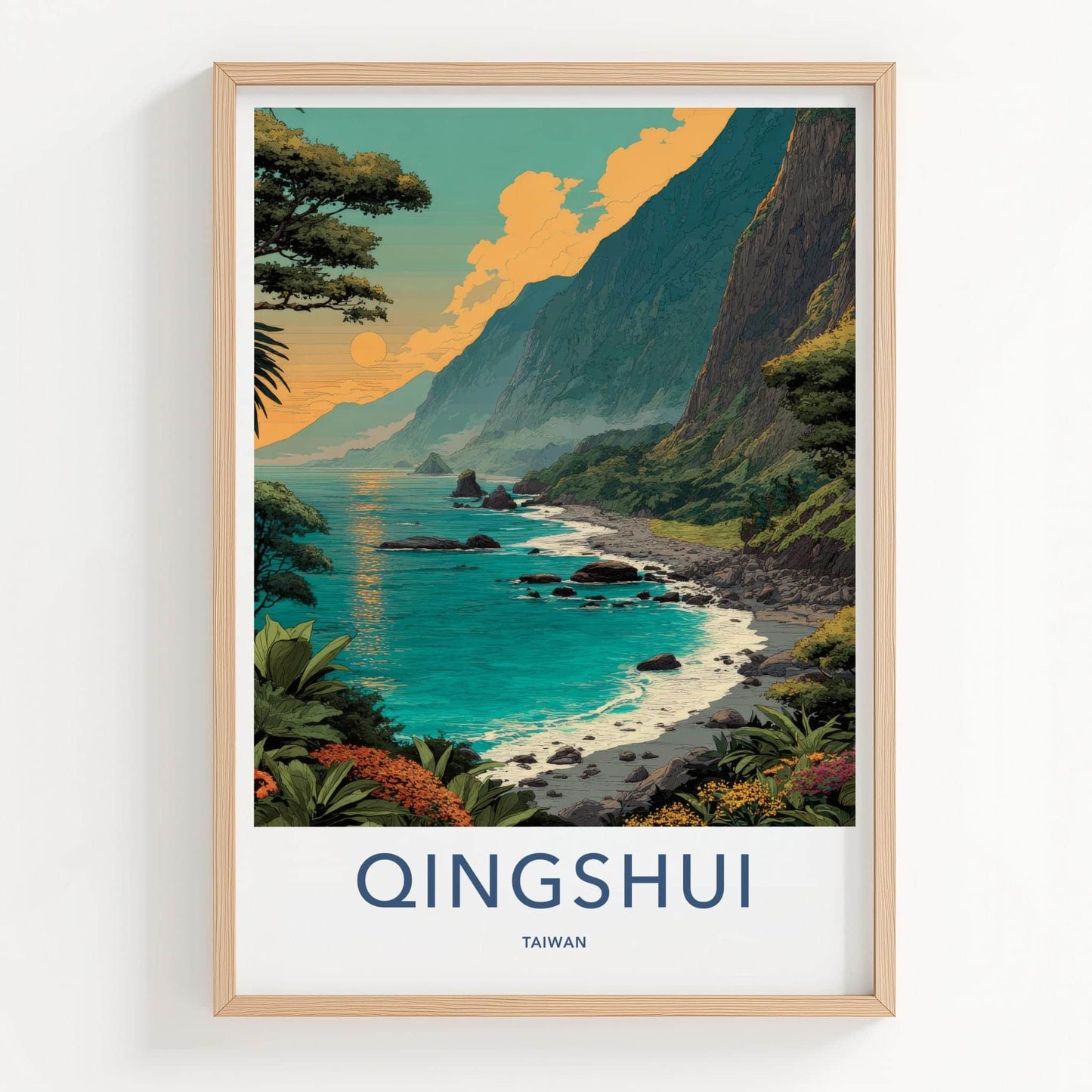 Qingshui Poster - Taiwan Travel Art - Lush Mountainous Coastal Wall Decor