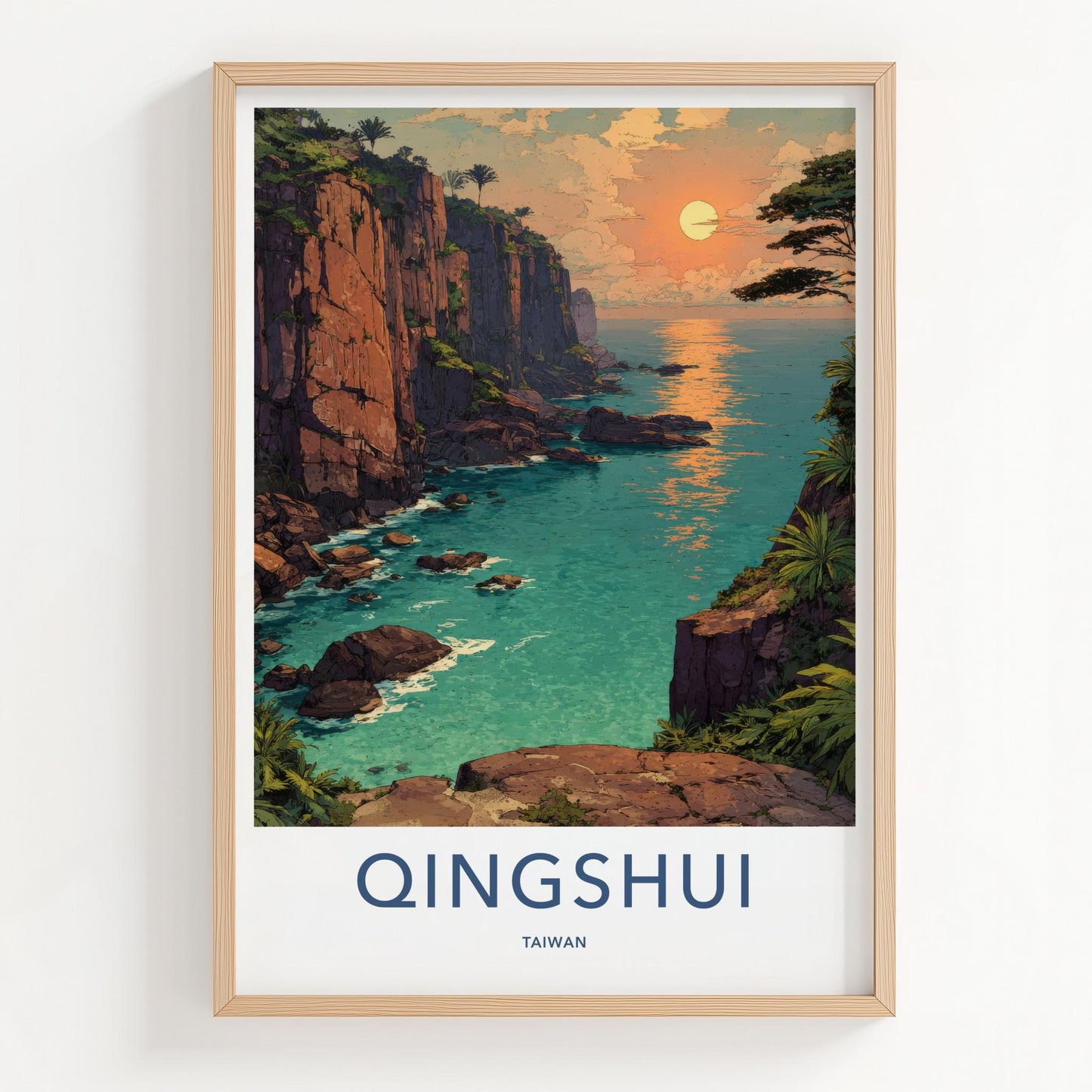Qingshui Poster - Taiwan Travel Art - Tropical Cliffside Sunset Home Decor
