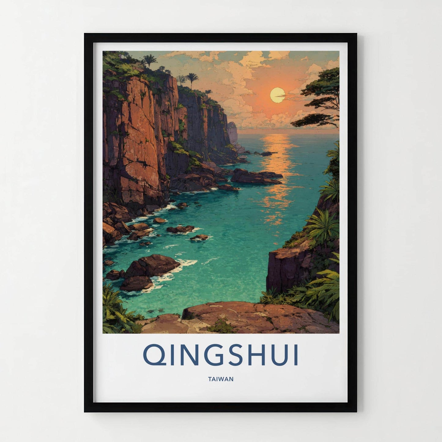Qingshui Poster - Taiwan Travel Art - Tropical Cliffside Sunset Home Decor