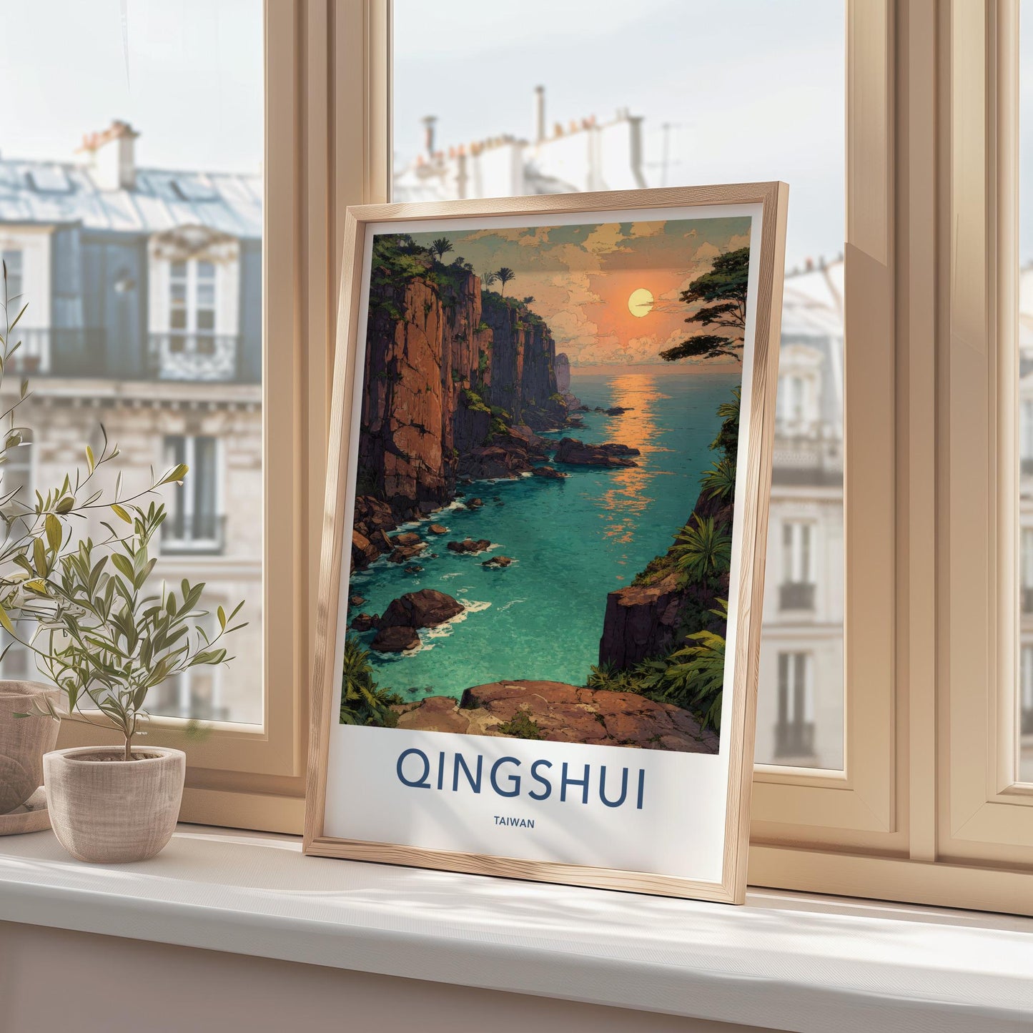 Qingshui Poster - Taiwan Travel Art - Tropical Cliffside Sunset Home Decor