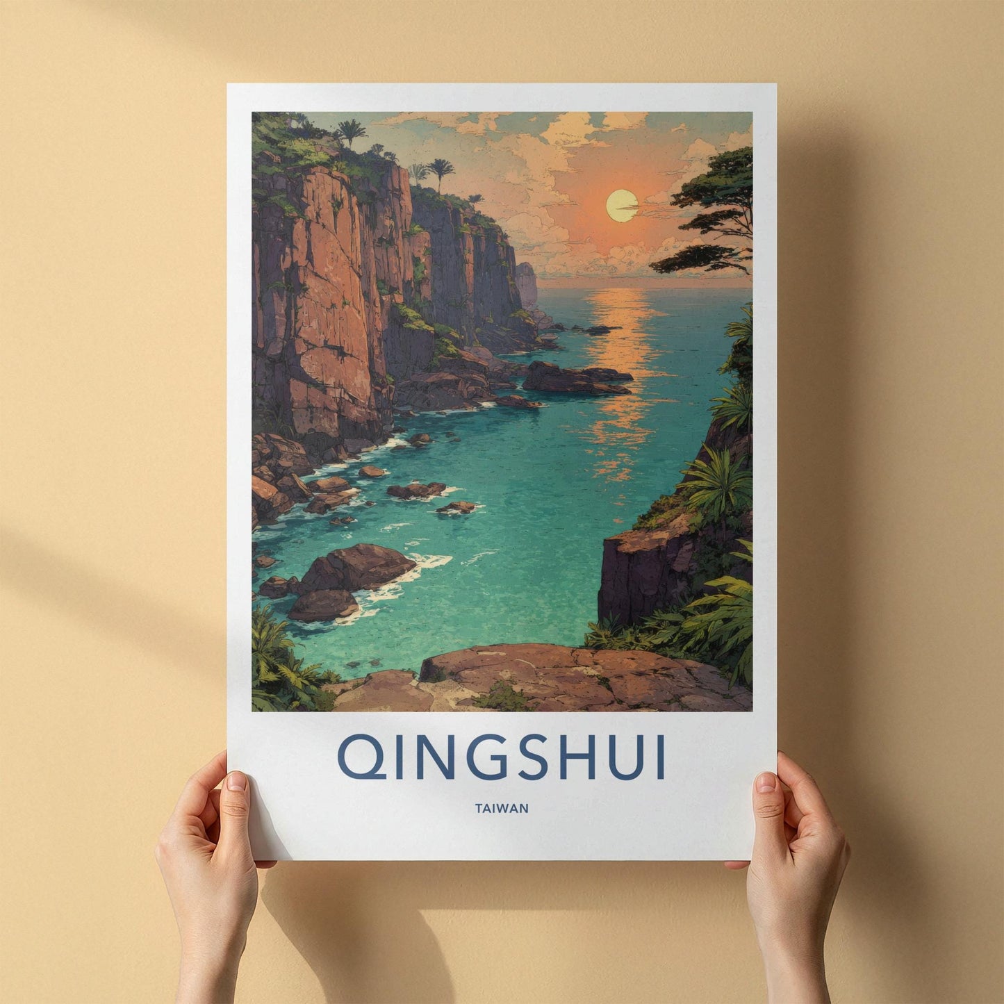 Qingshui Poster - Taiwan Travel Art - Tropical Cliffside Sunset Home Decor