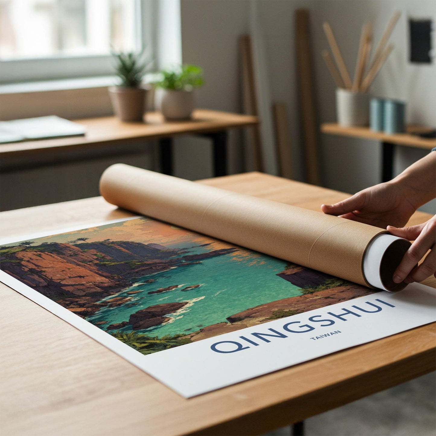 Qingshui Poster - Taiwan Travel Art - Tropical Cliffside Sunset Home Decor