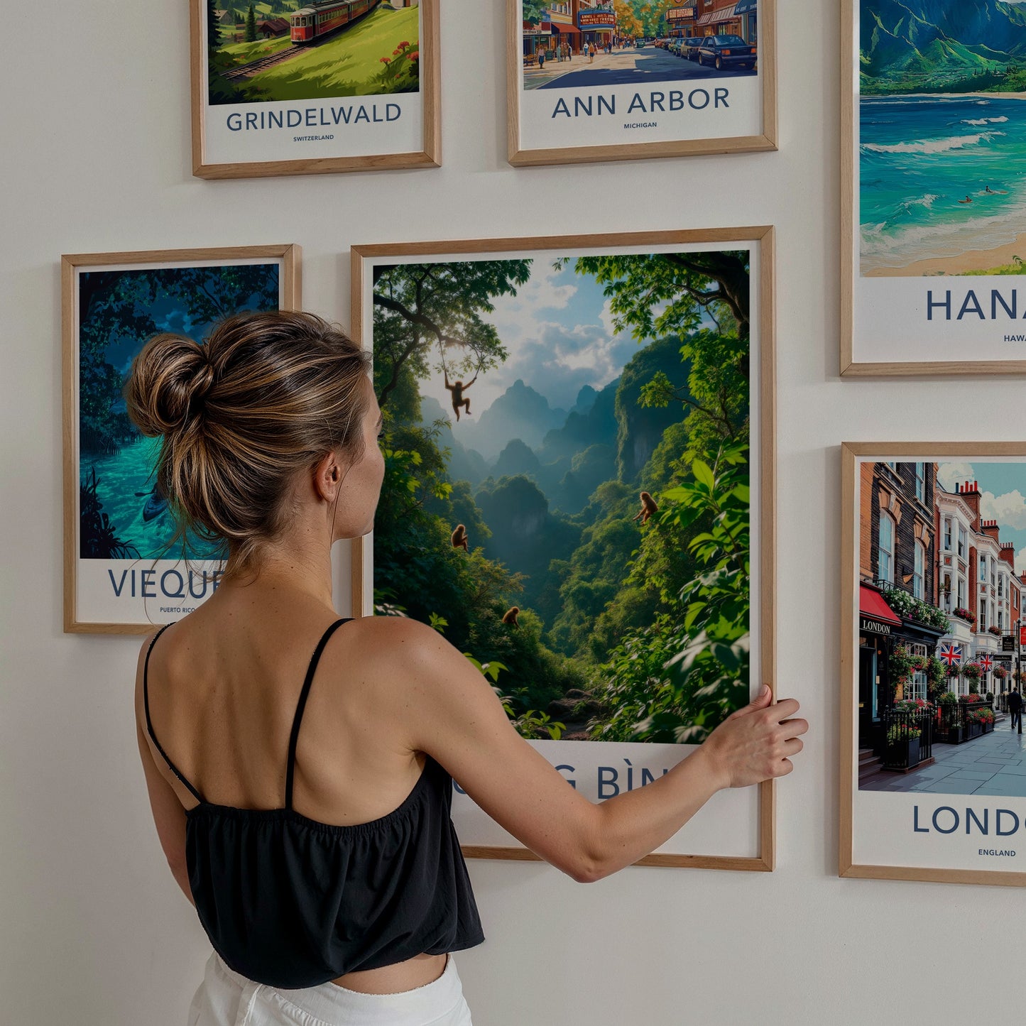 Quang Binh Poster - Vietnam Travel Art - Jungle Monkeys Swing Home Decor