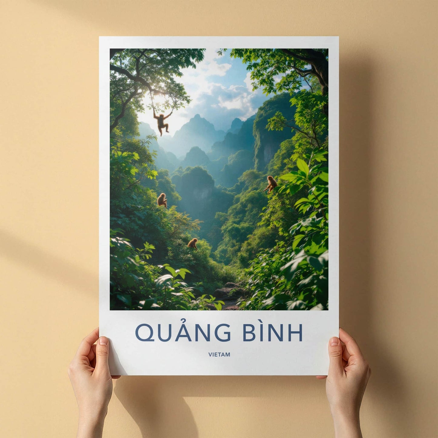 Quang Binh Poster - Vietnam Travel Art - Jungle Monkeys Swing Home Decor