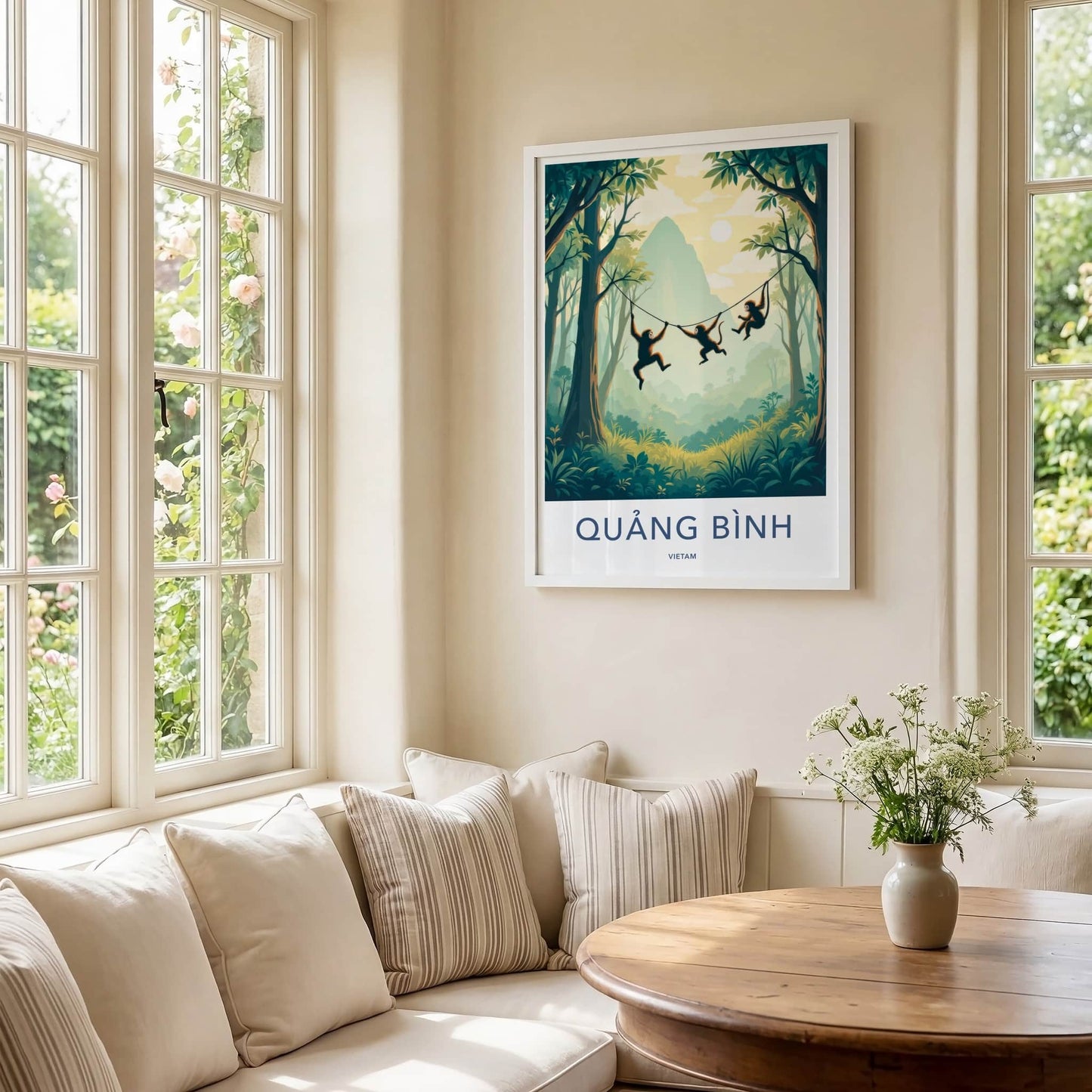 Quang Binh Poster - Vietnam Travel Art - Monkeys Swinging Jungle Home Decor