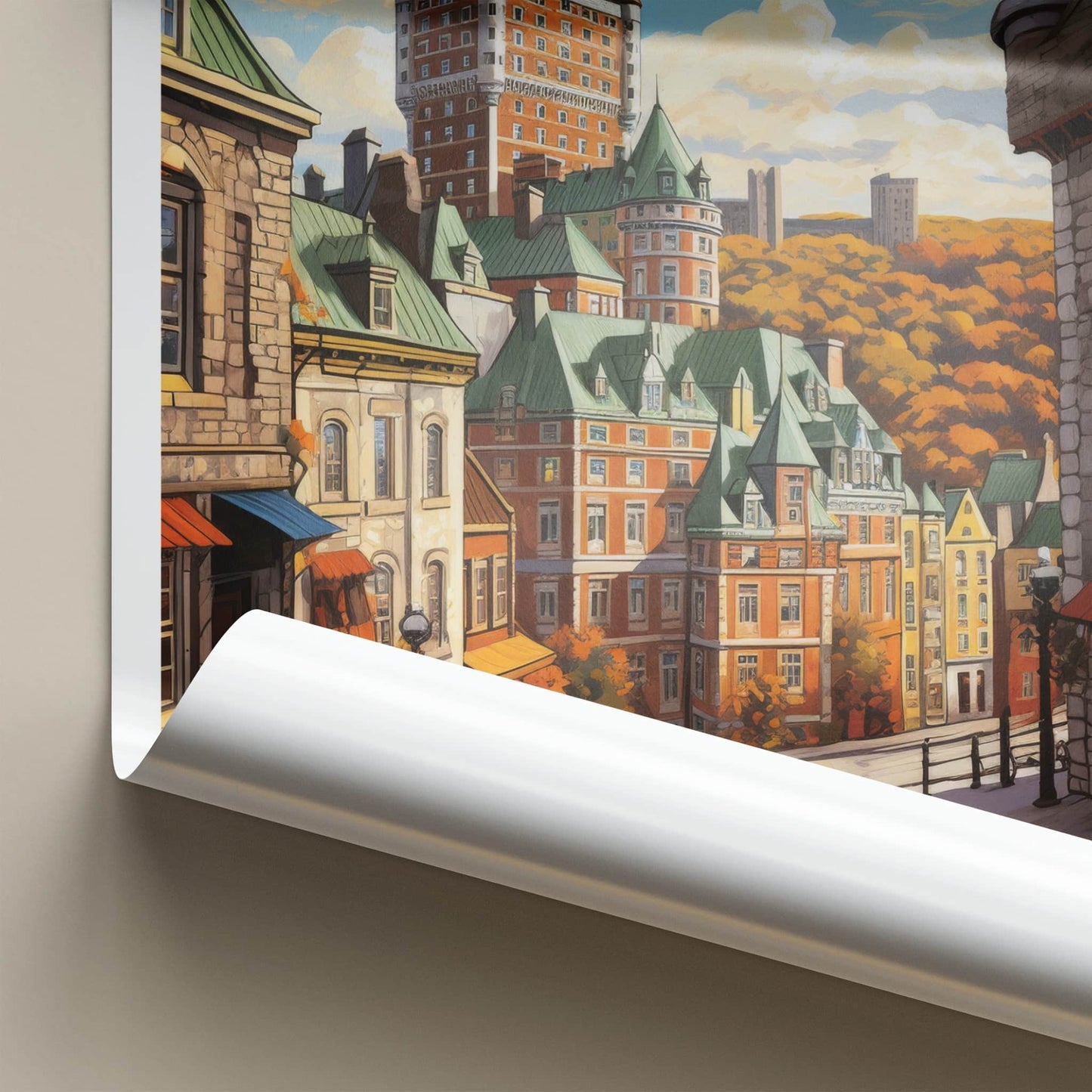 Quebec City Poster - Canada Travel Art - Autumn Cityscape Street Home Decor