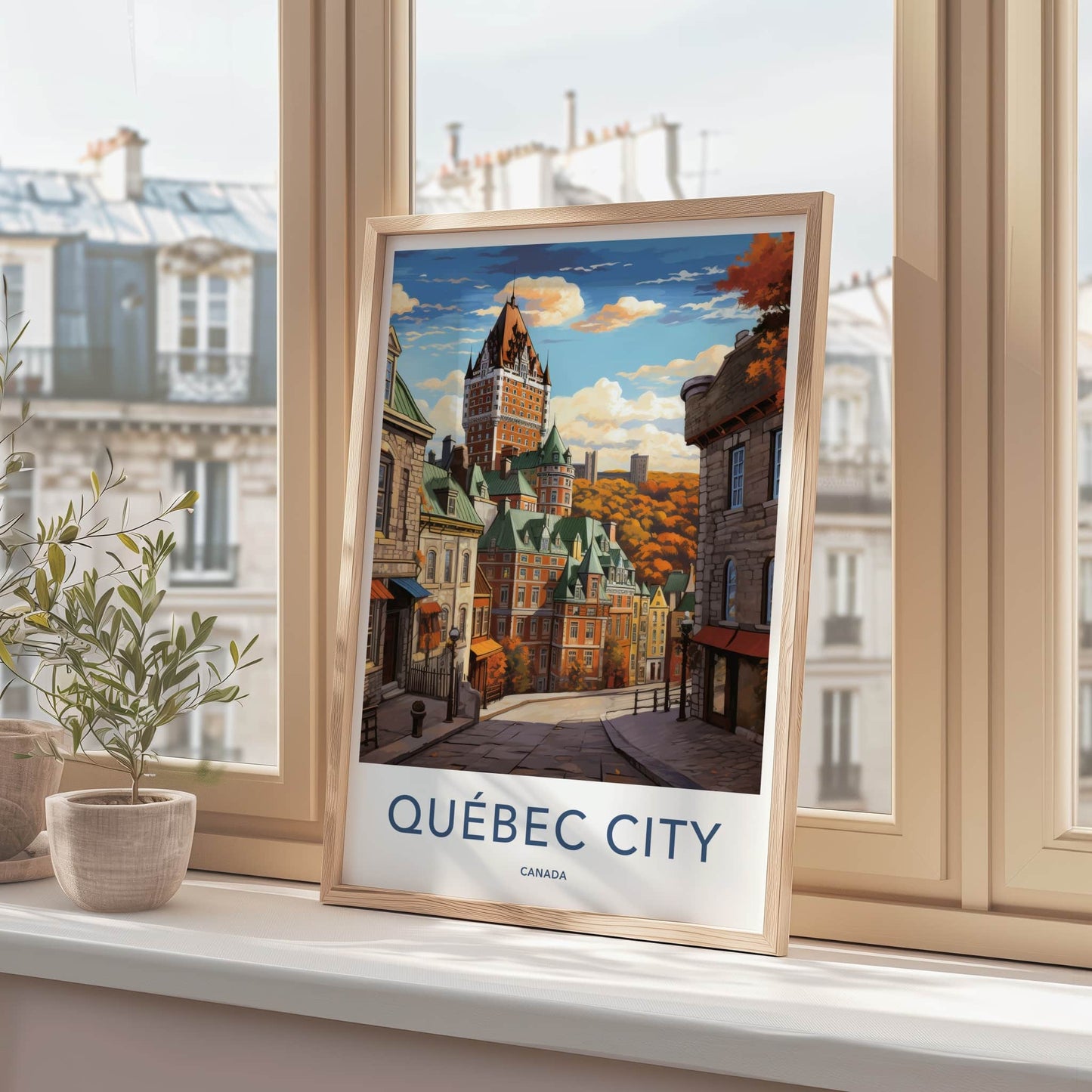 Quebec City Poster - Canada Travel Art - Autumn Cityscape Street Home Decor