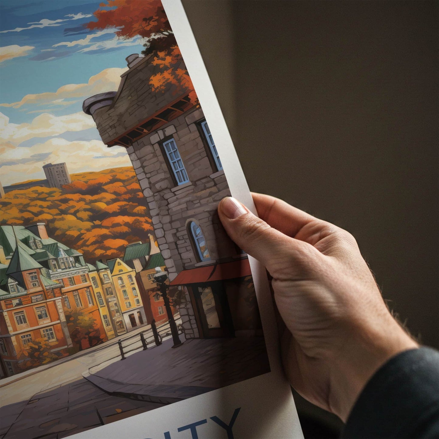 Quebec City Poster - Canada Travel Art - Autumn Cityscape Street Home Decor