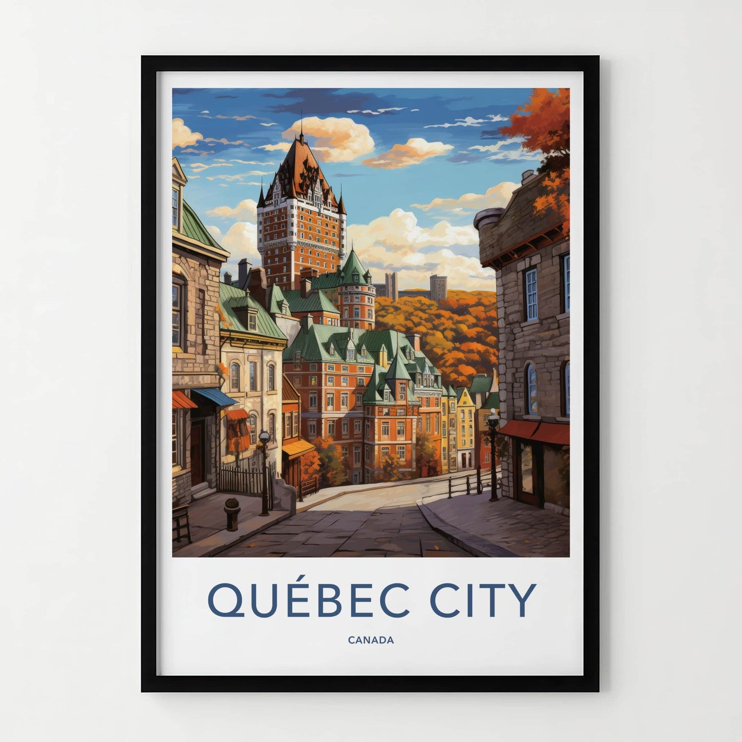 Quebec City Poster - Canada Travel Art - Autumn Cityscape Street Home Decor