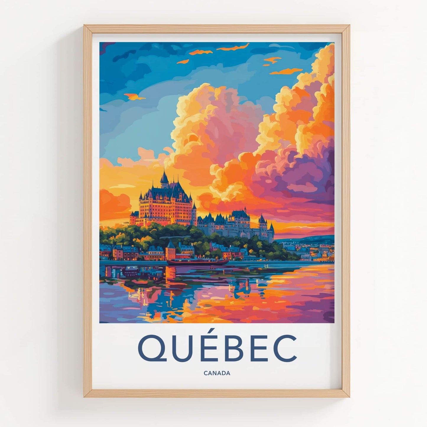 Quebec Poster - Canada Travel Art - Vibrant Sunset Reflections Wall Decor