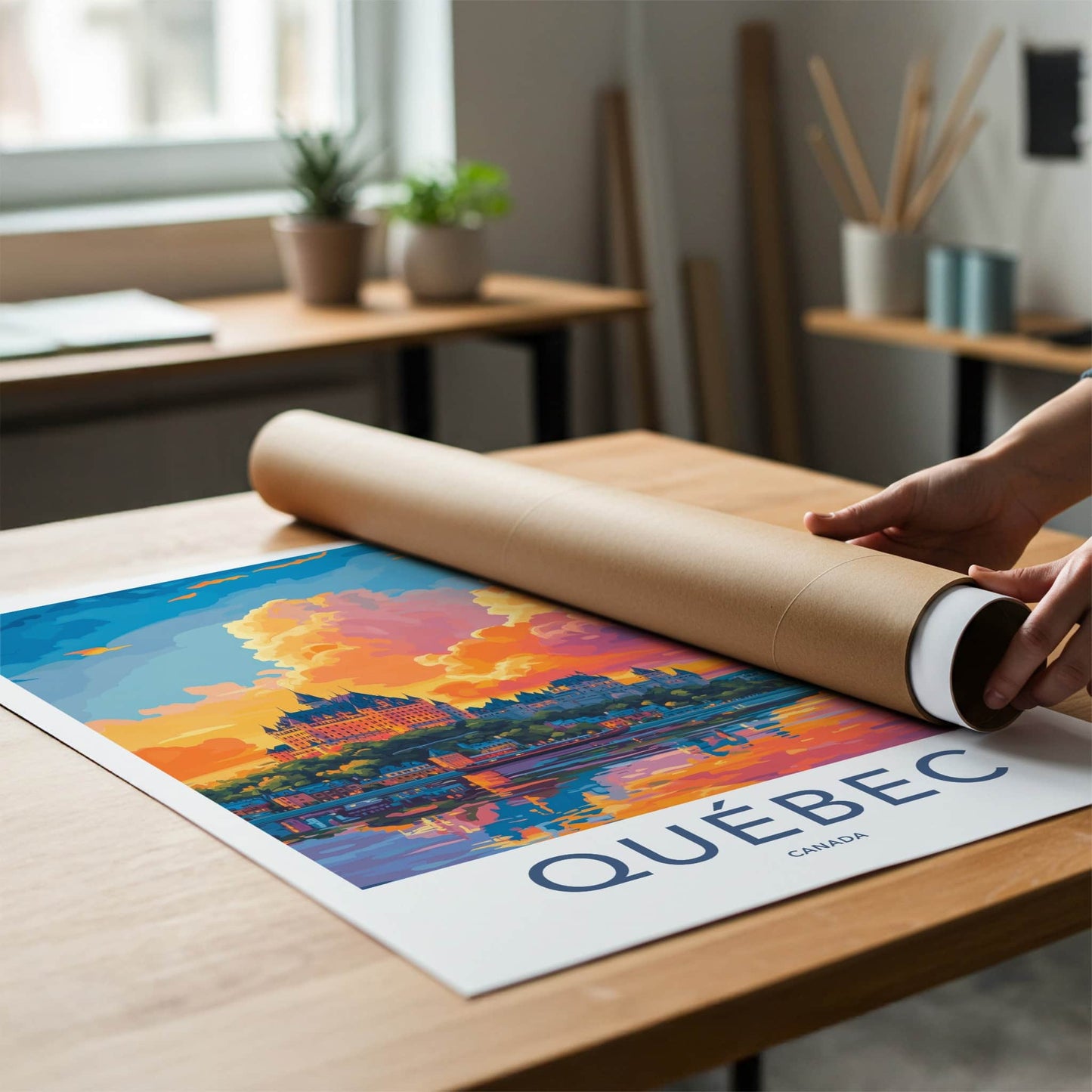Quebec Poster - Canada Travel Art - Vibrant Sunset Reflections Wall Decor