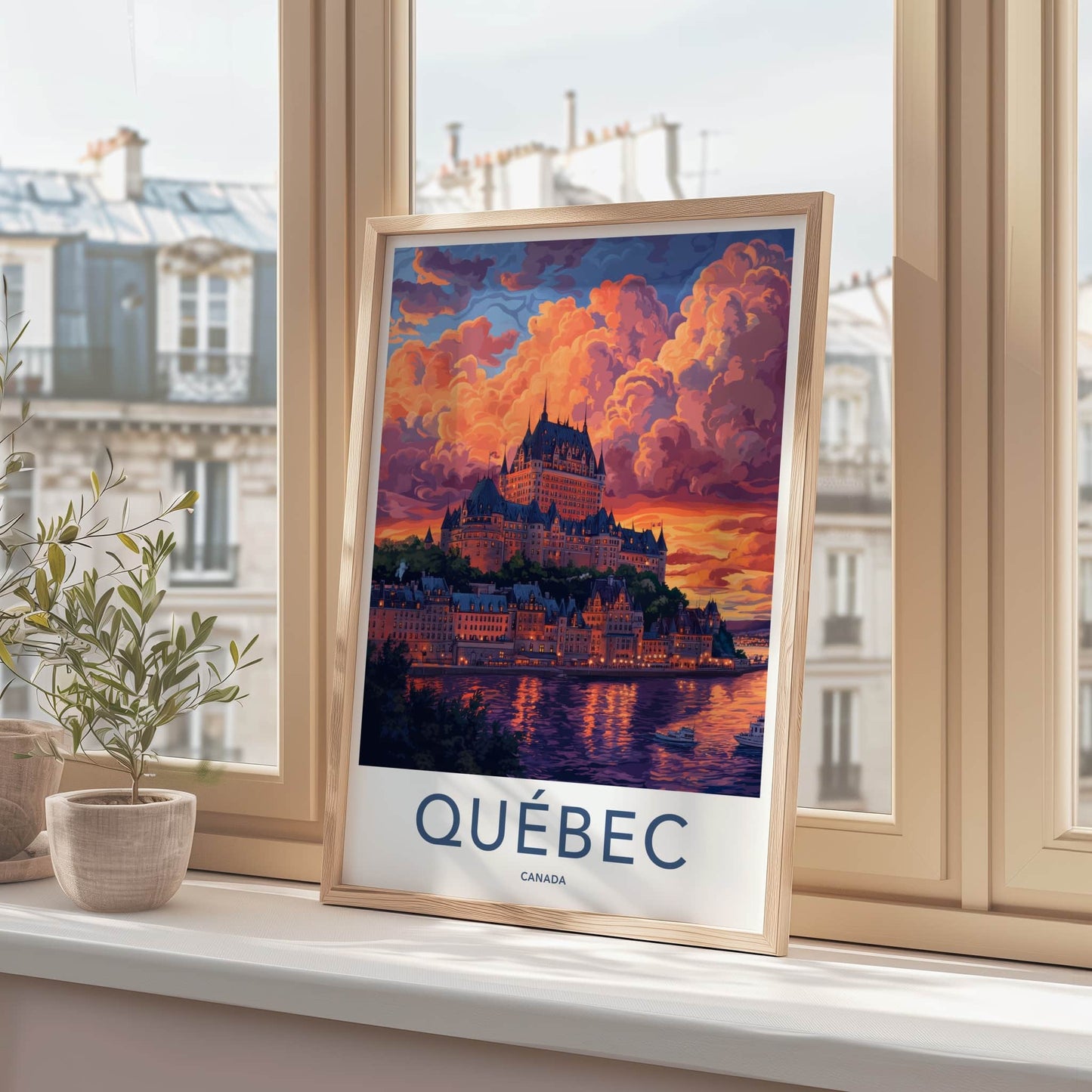 Quebec Poster - Canada Wall Art - Vibrant Cityscape Sunset Home Decor