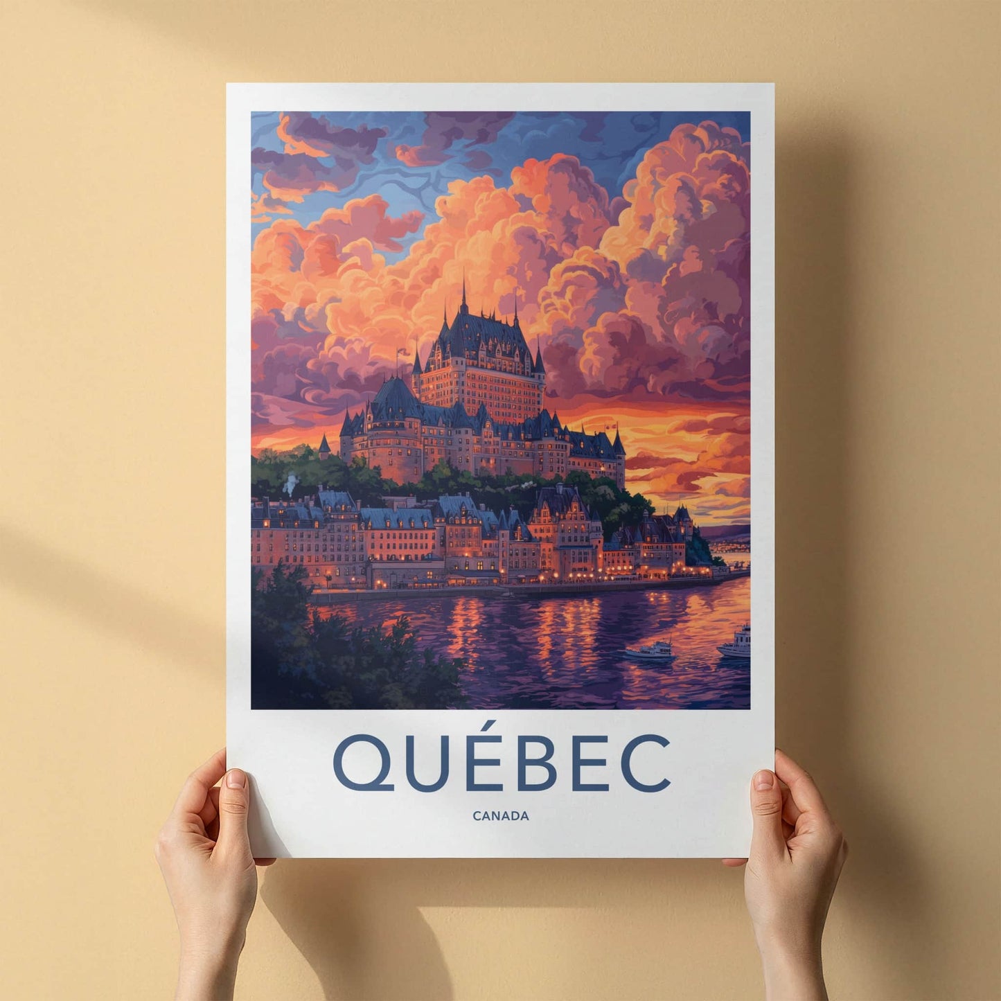 Quebec Poster - Canada Wall Art - Vibrant Cityscape Sunset Home Decor