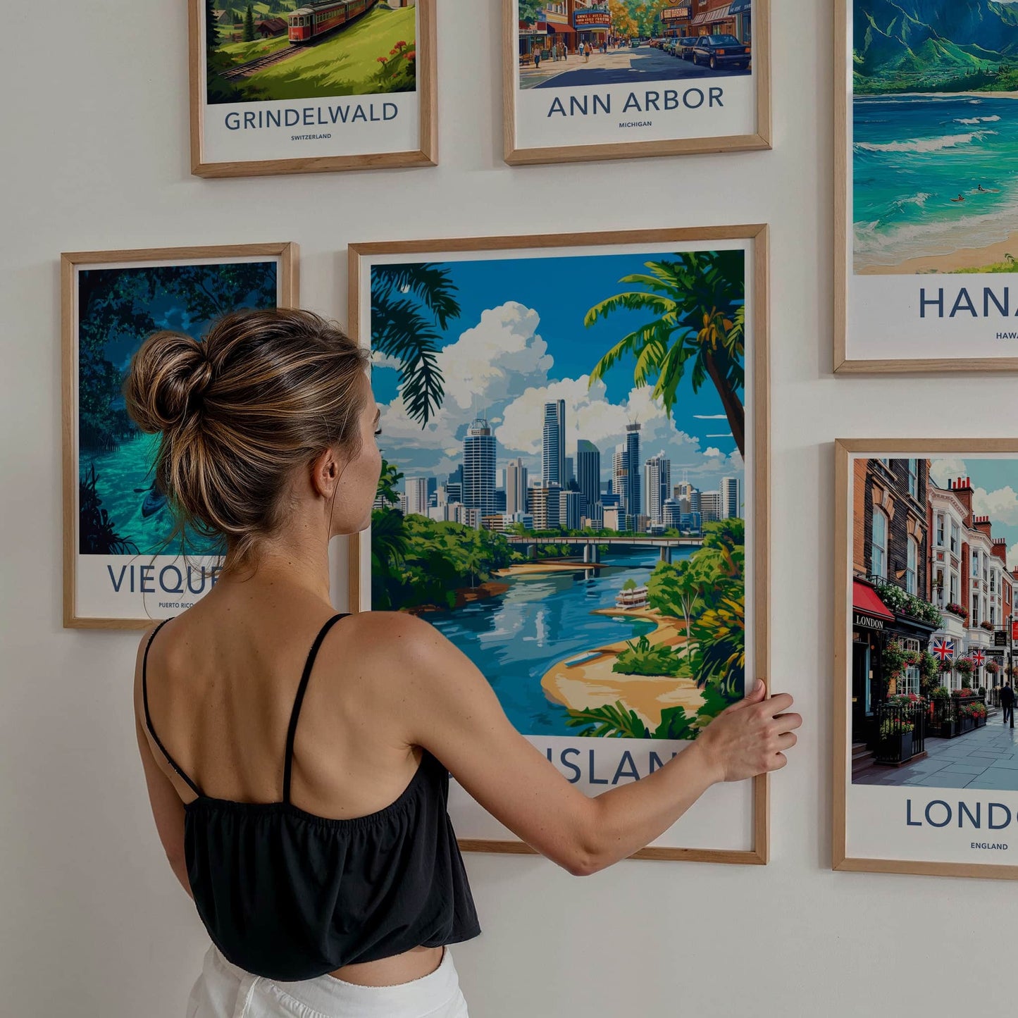 Queensland Poster - Australia Travel Art - City River Palms Home Decor