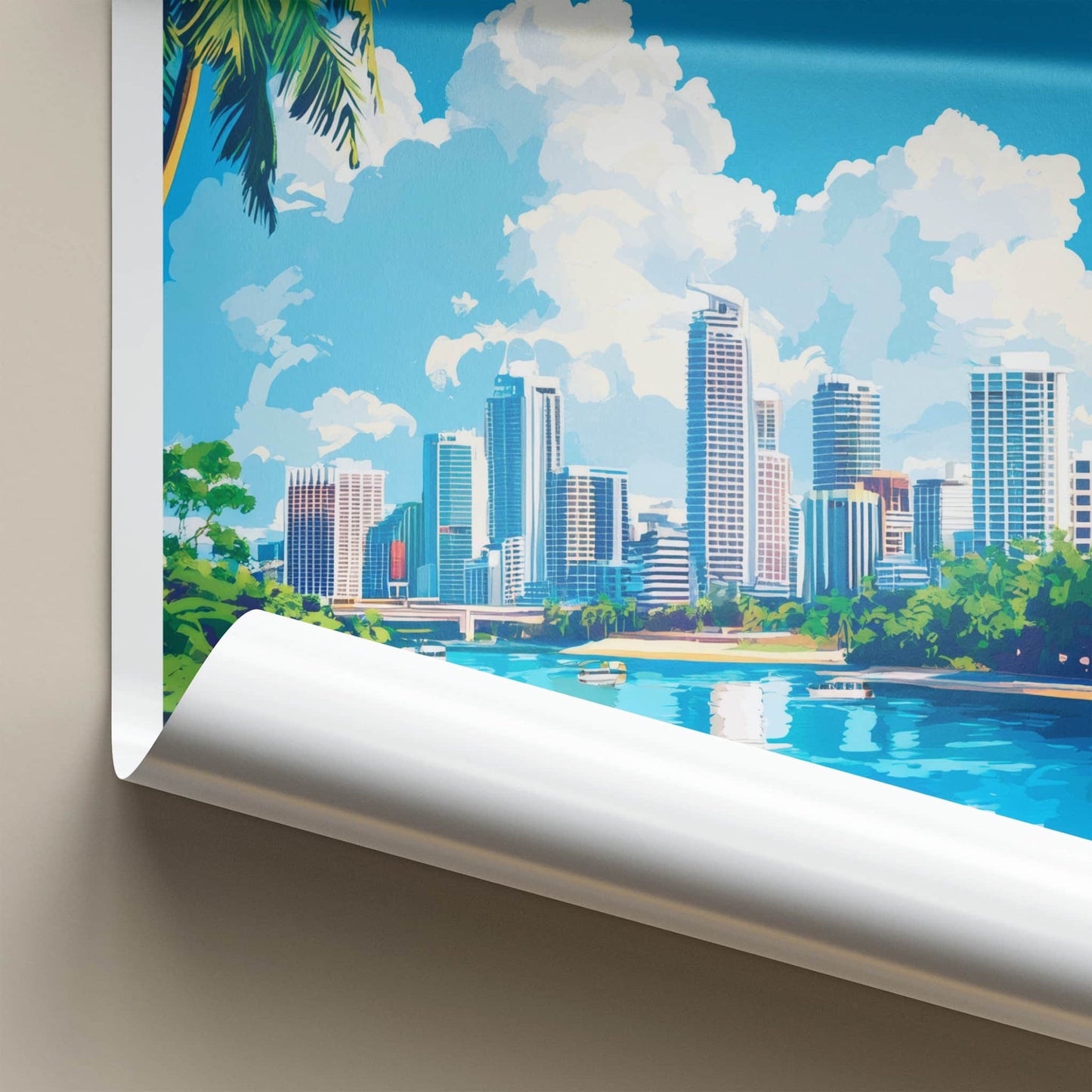 Queensland Poster - Australia Travel Art - Tropical City Skyline Home Decor