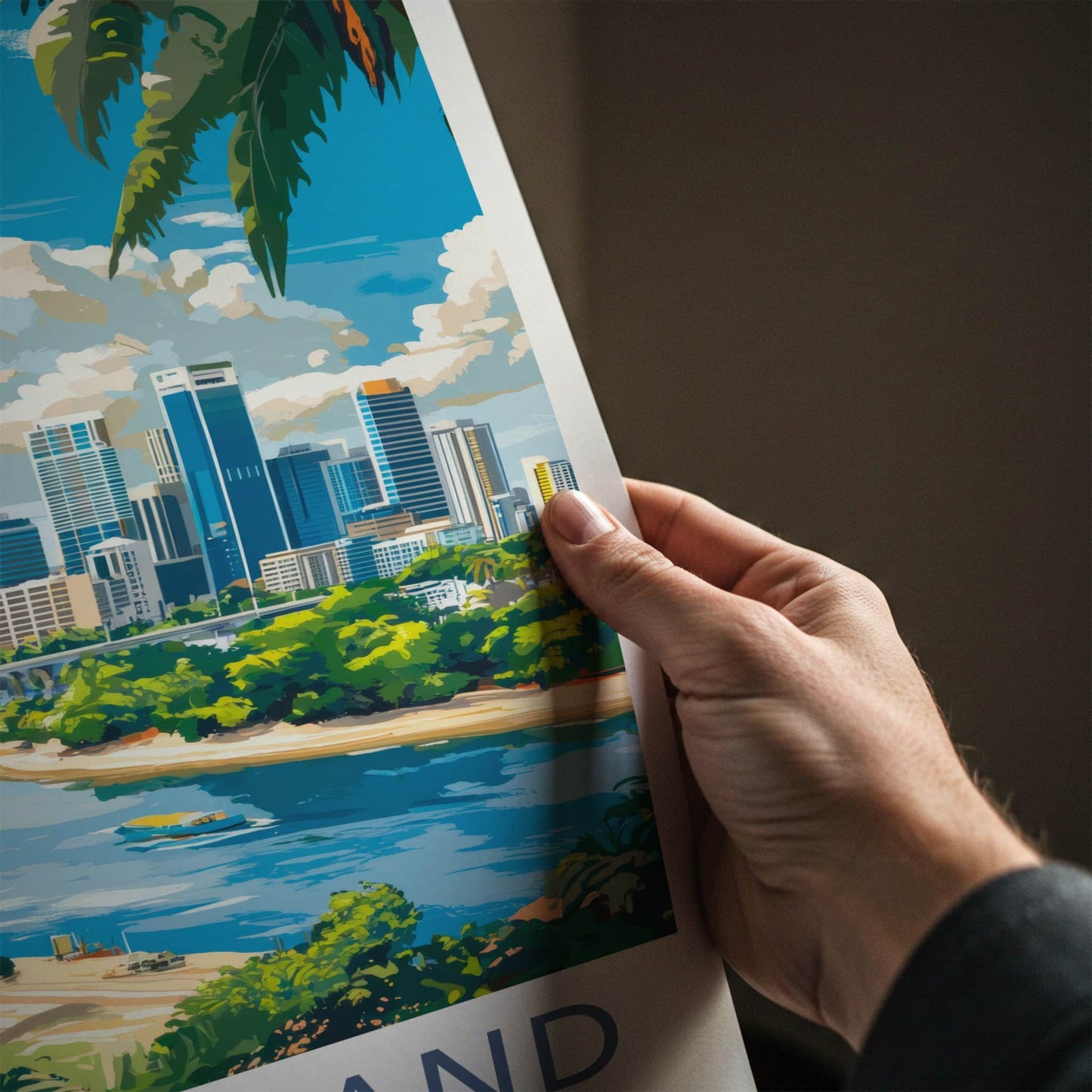 Queensland Poster - Australia Travel Art - Urban River Palm Wall Decor