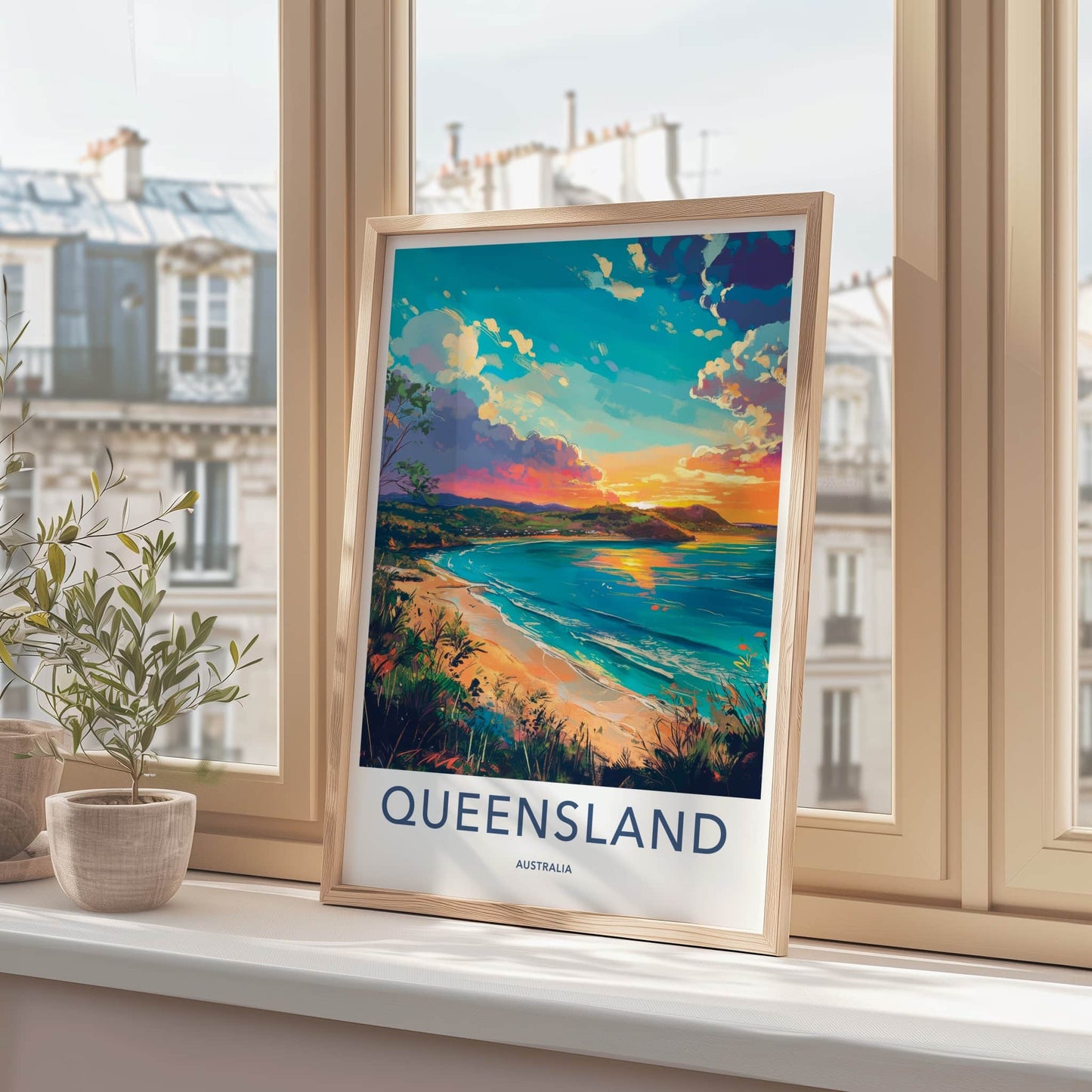 Queensland Poster - Australia Travel Art - Vibrant Beach Sunset Home Decor