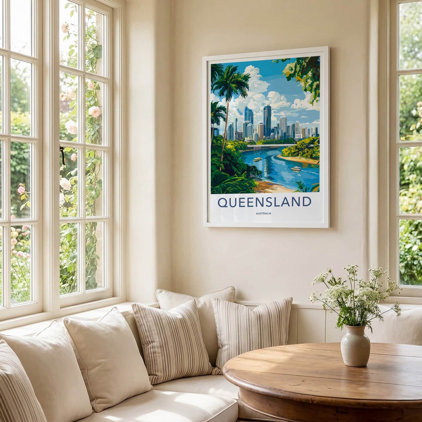 Queensland Poster - Australia Travel Art - Vibrant River City Wall Decor
