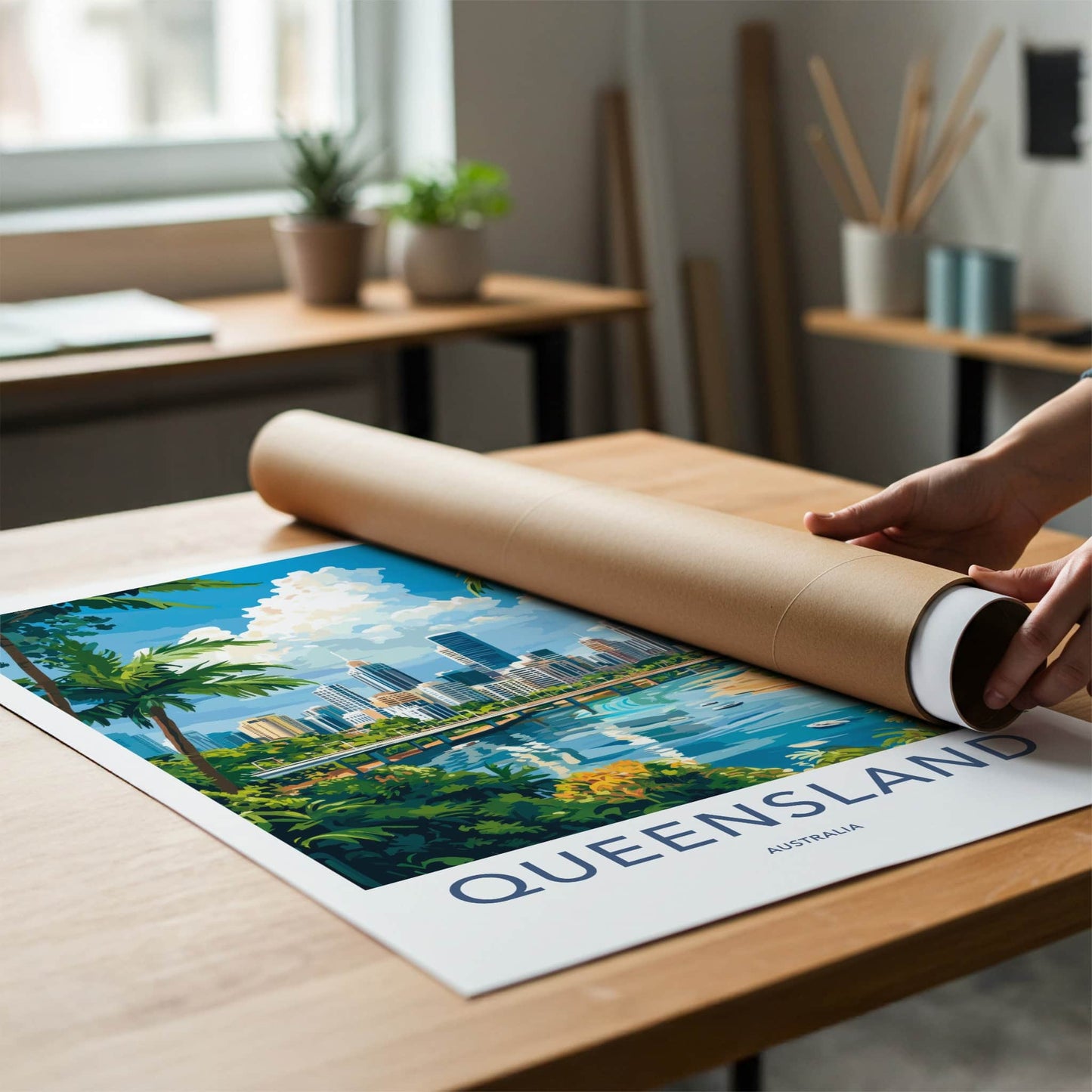 Queensland Poster - Australia Wall Art - Tropical Cityscape Scene Home Decor