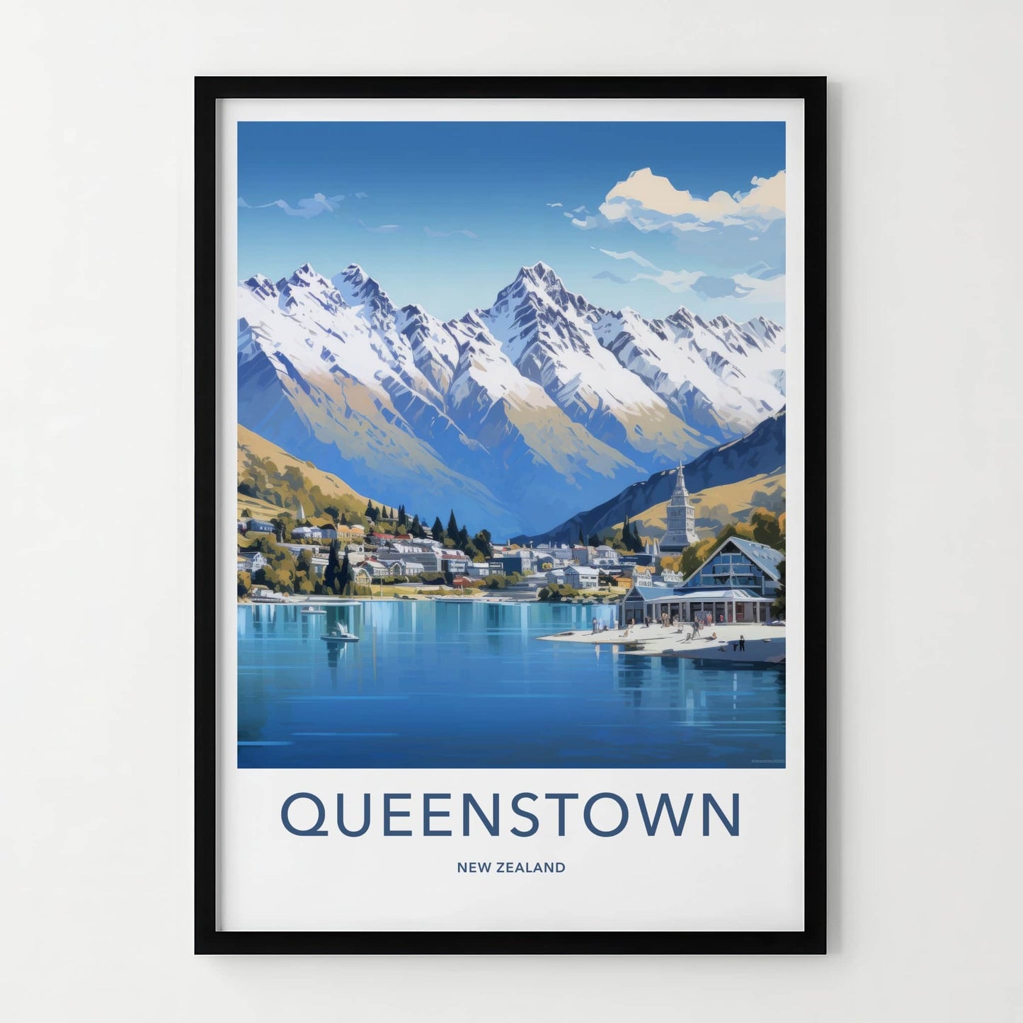 Queenstown Poster - New Zealand Travel Art - Idyllic Mountain Lakeside Home Decor