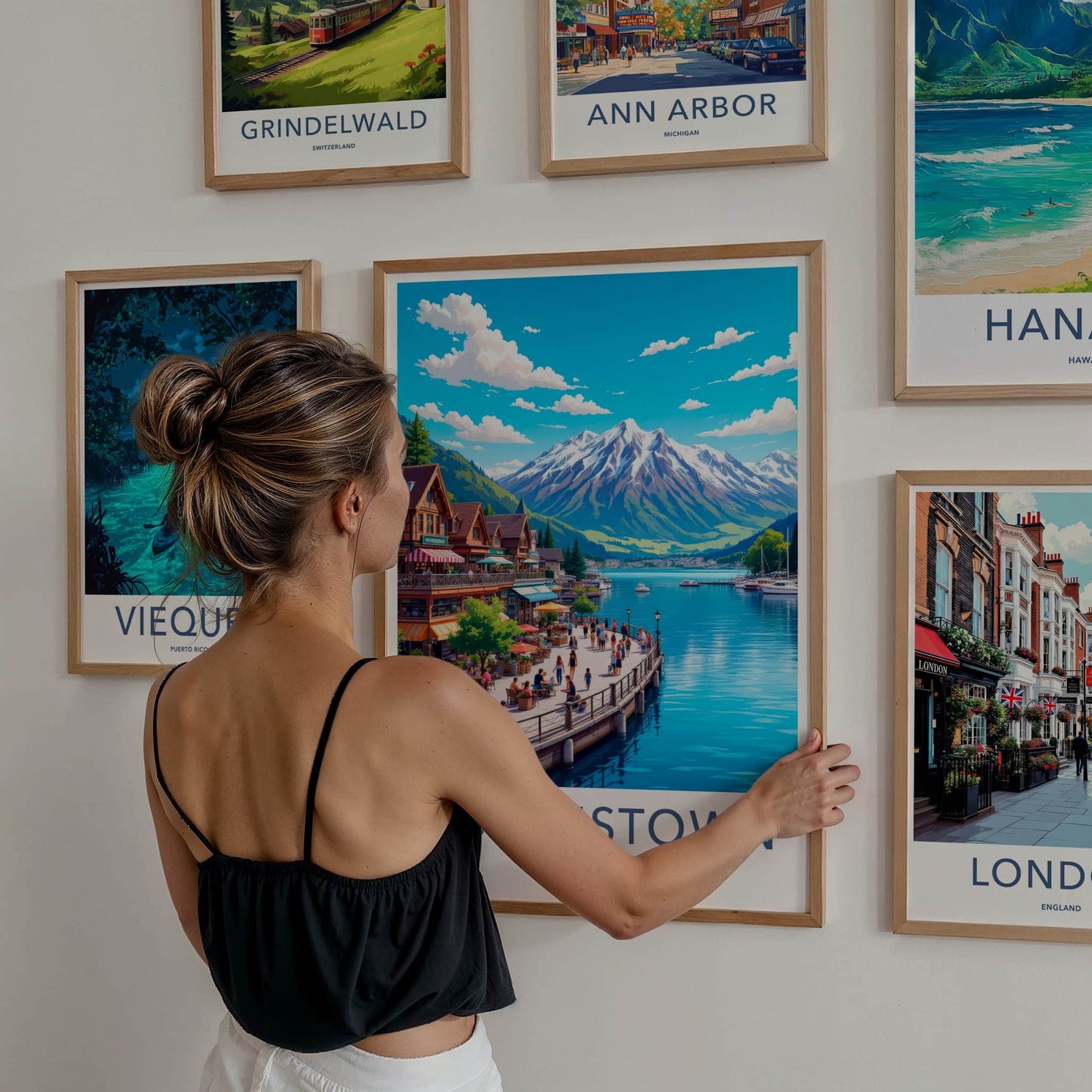 Queenstown Poster - New Zealand Travel Art - Lakeside Mountain Town Home Decor