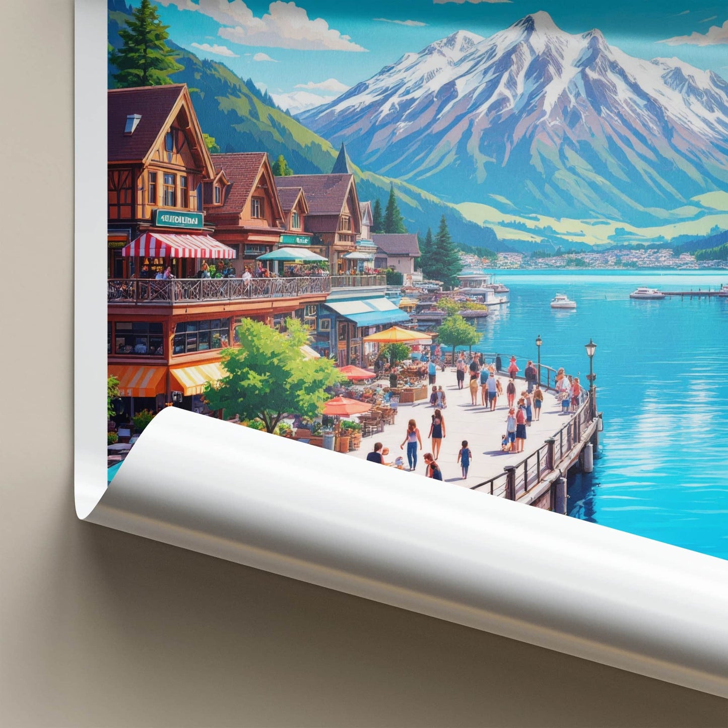 Queenstown Poster - New Zealand Travel Art - Lakeside Mountain Town Home Decor