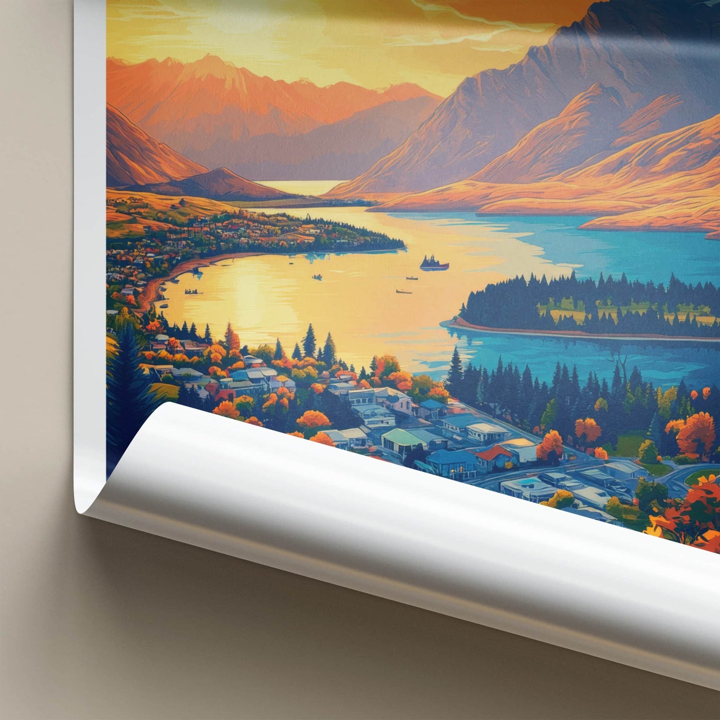 Queenstown Poster - New Zealand Travel Art - Mountain Lake Town Home Decor