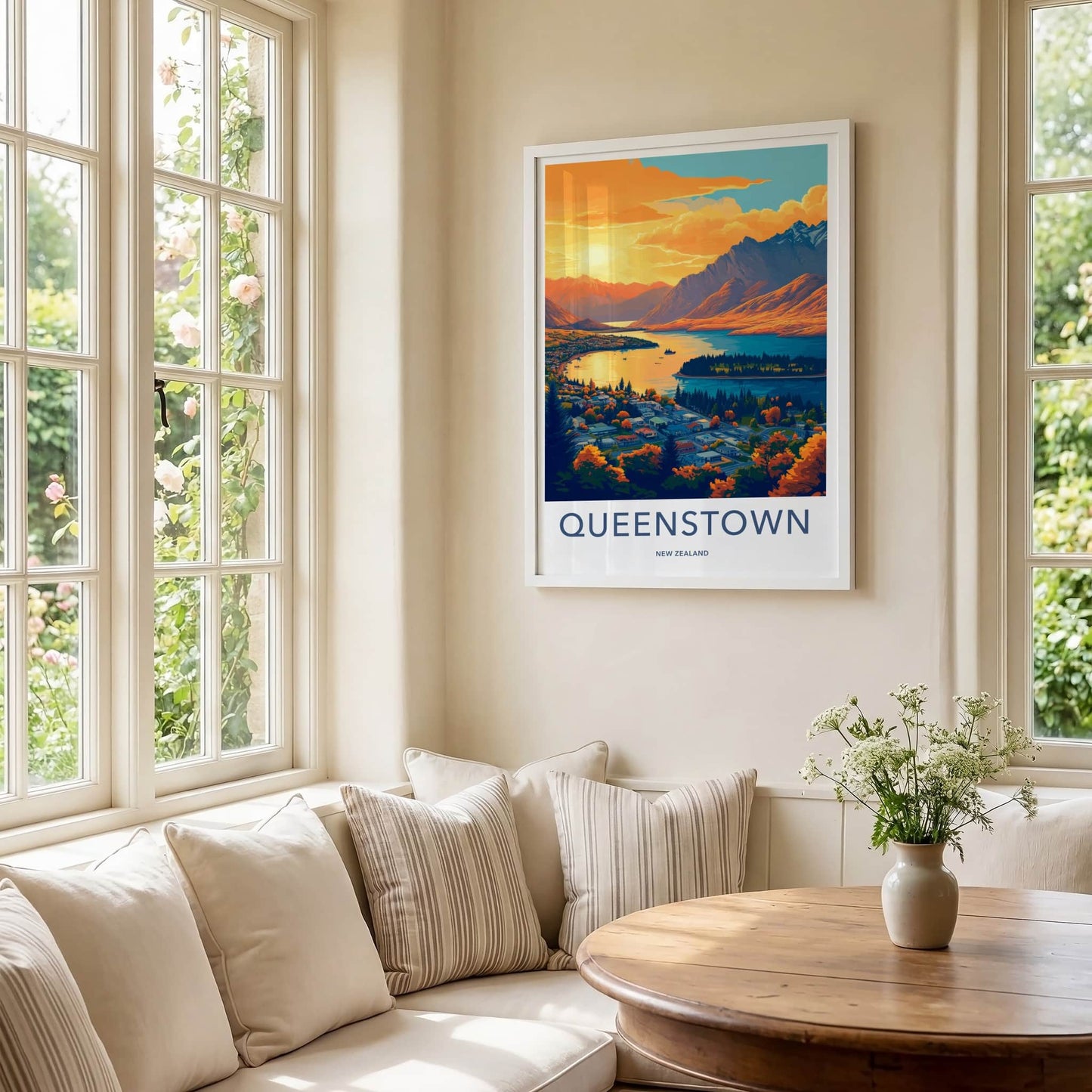 Queenstown Poster - New Zealand Travel Art - Mountain Lake Town Home Decor
