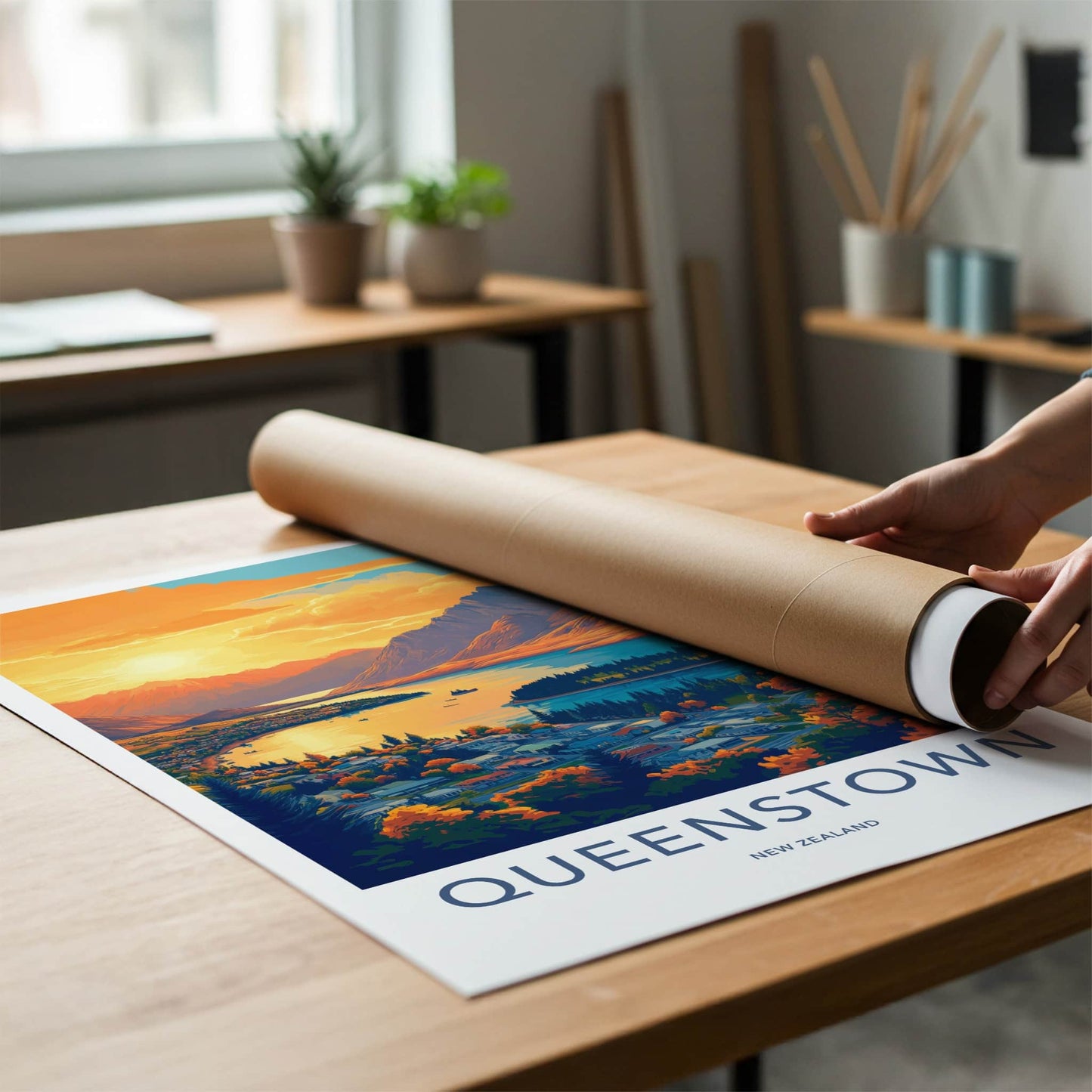Queenstown Poster - New Zealand Travel Art - Mountain Lake Town Home Decor