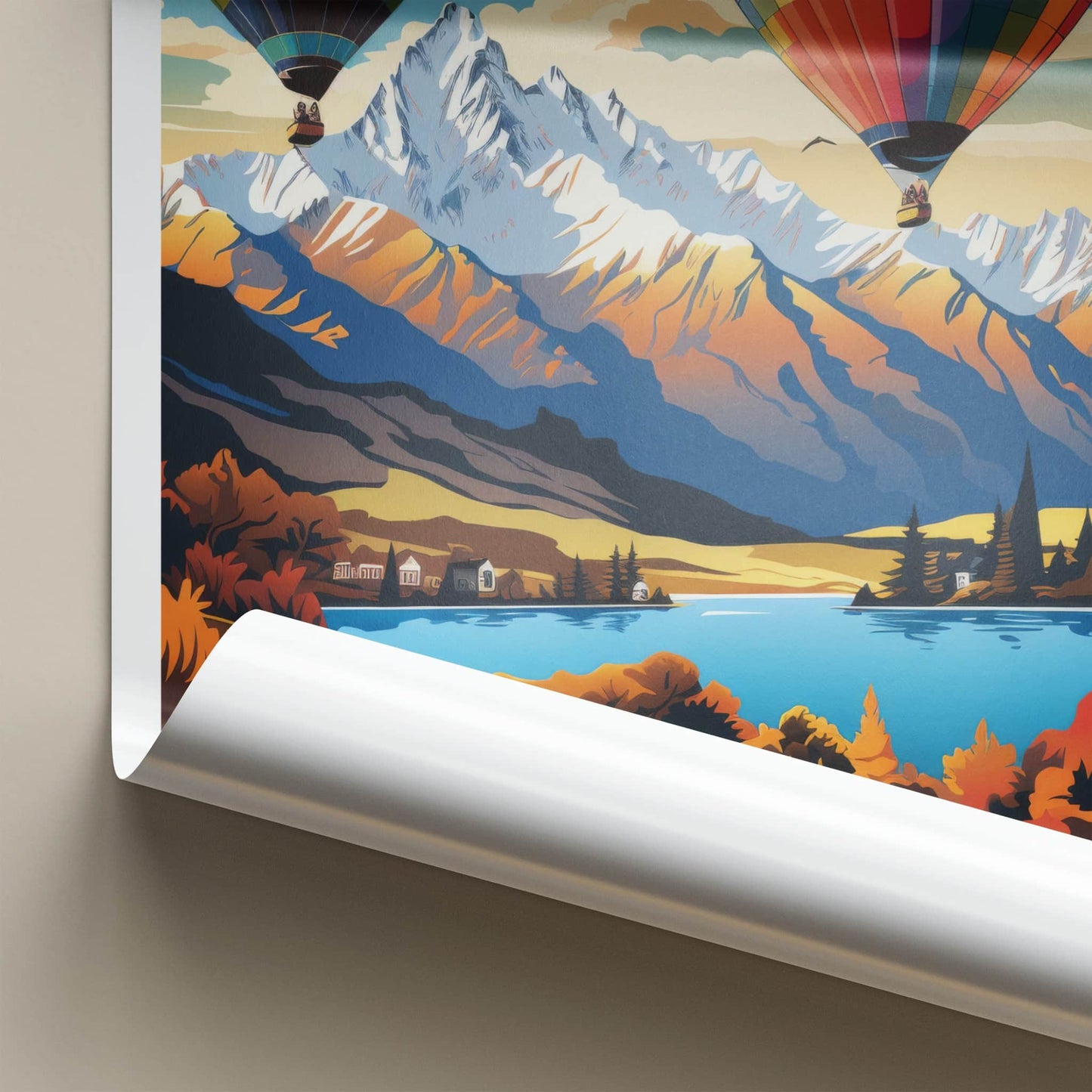 Queenstown Poster - New Zealand Travel Art - Scenic Lake Hotair Home Decor