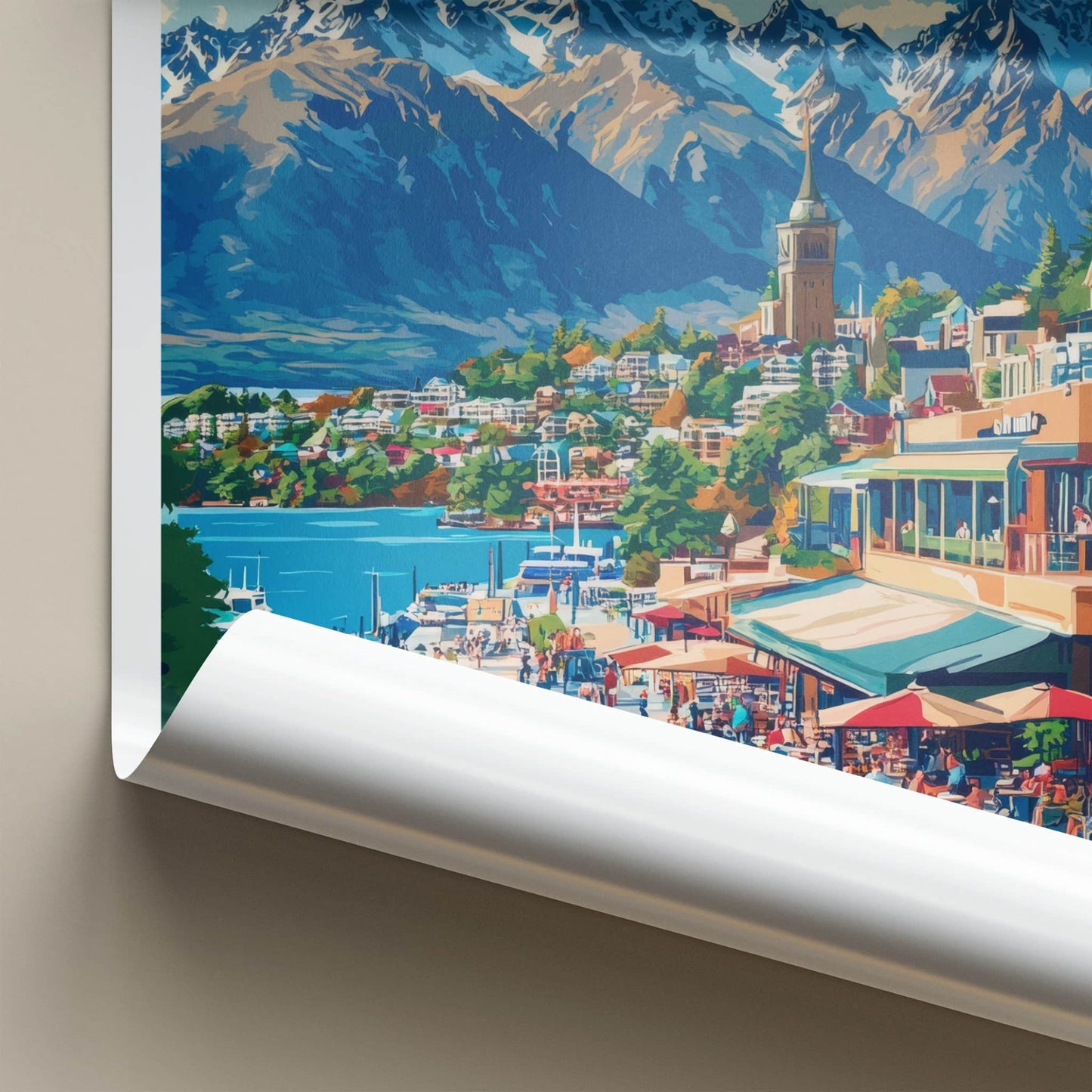 Queenstown Poster - New Zealand Travel Art - Vibrant Lakeside Town Home Decor