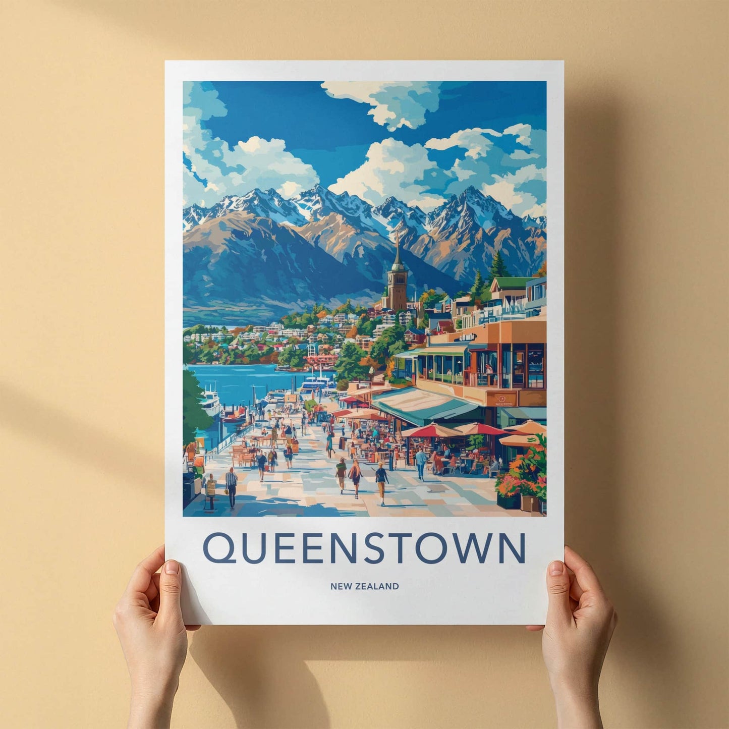 Queenstown Poster - New Zealand Travel Art - Vibrant Lakeside Town Home Decor