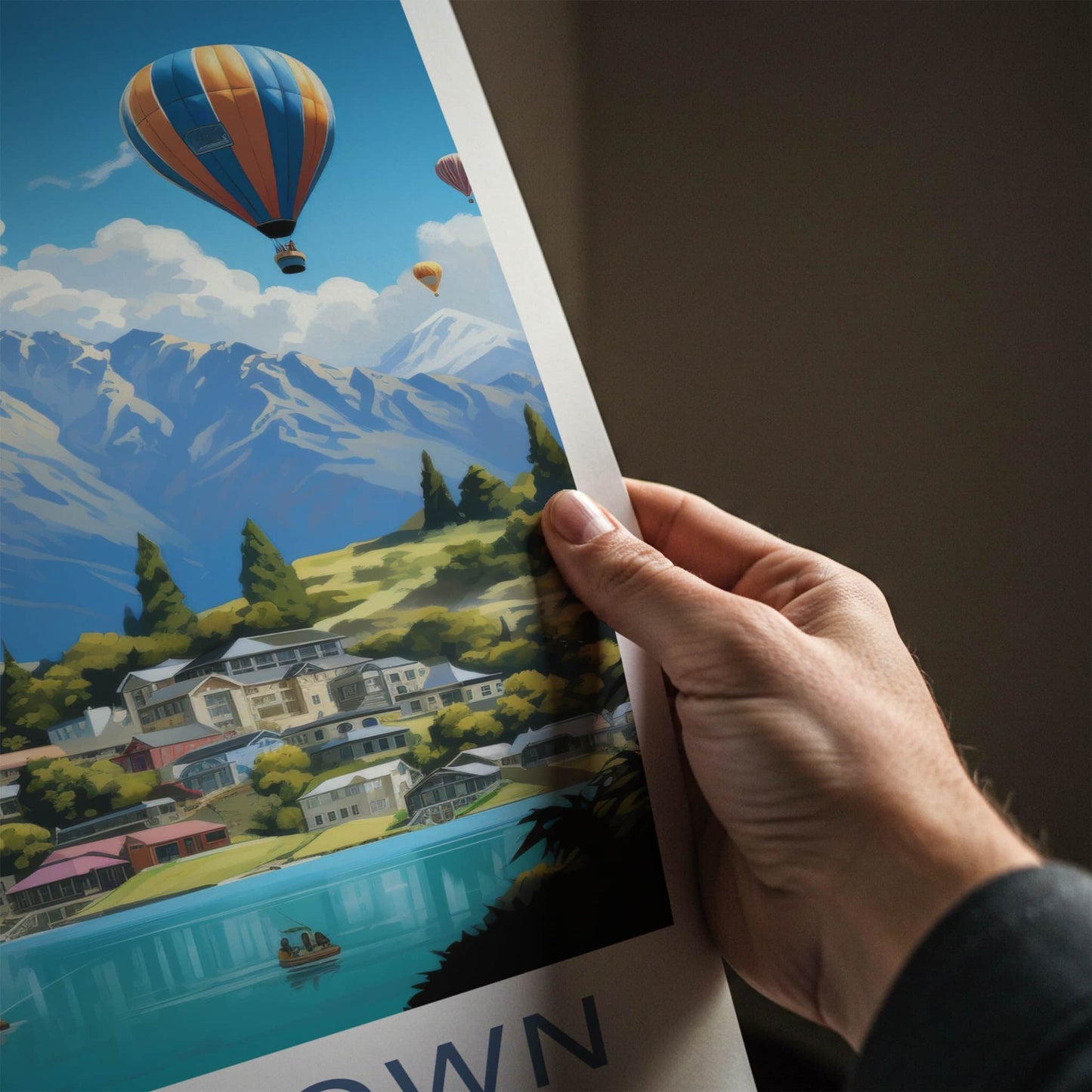Queenstown Poster - New Zealand Wall Art - Mountain Lake Hot Air Balloons Home Decor