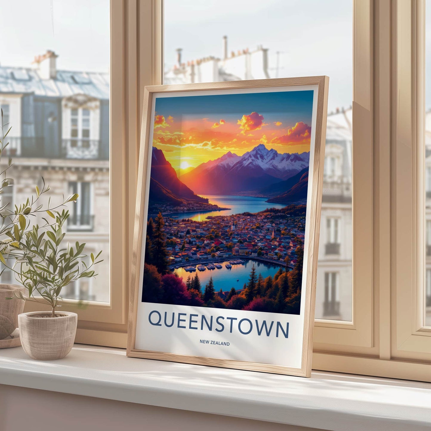 Queenstown Poster - New Zealand Wall Art - Vibrant Sunset Town Home Decor
