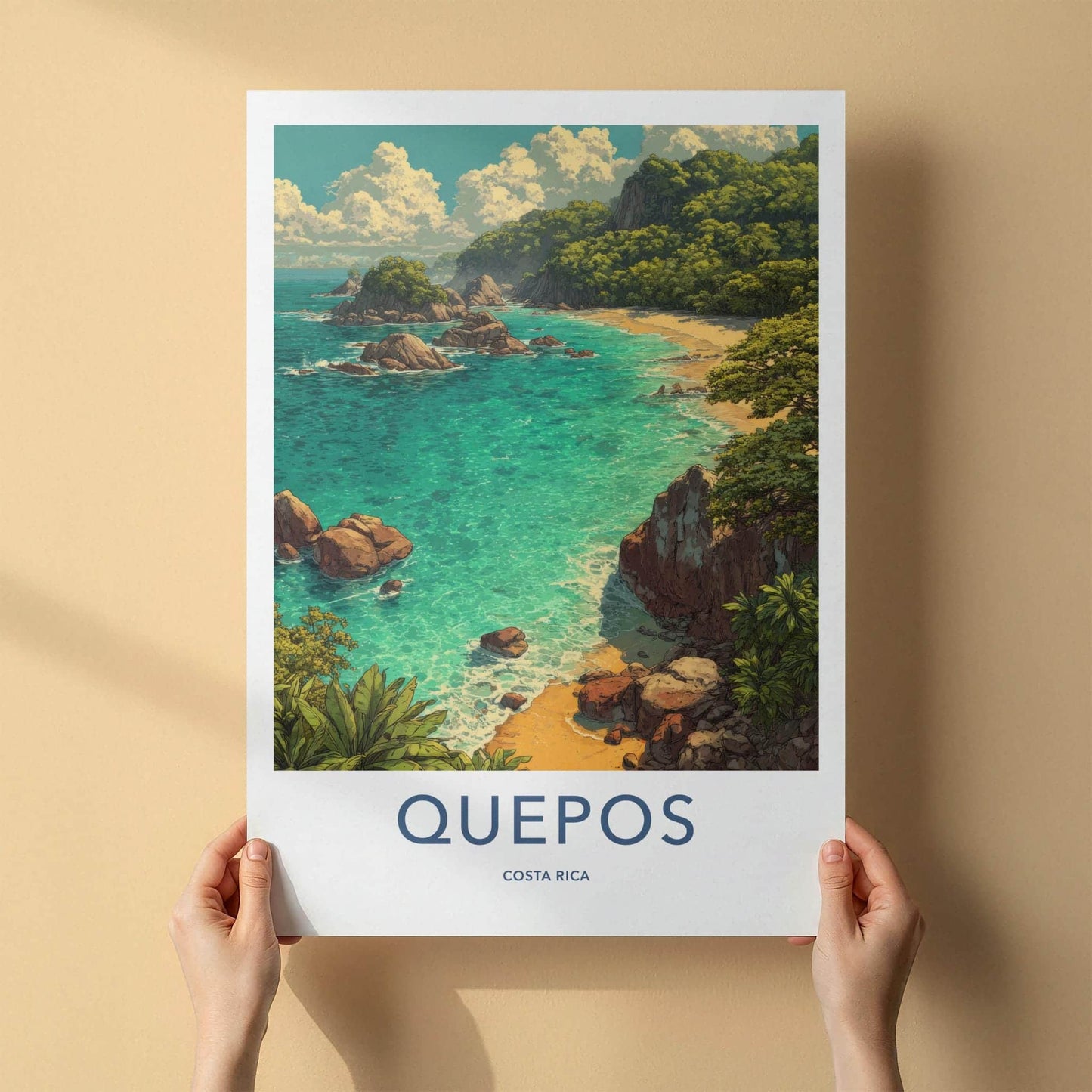 Quepos Poster - Costa Rica Framed Print - Lush Coastal Cove Home Decor