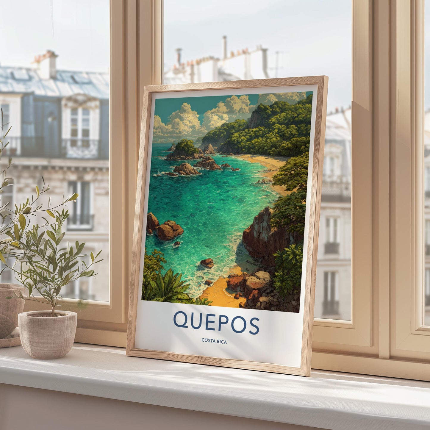 Quepos Poster - Costa Rica Framed Print - Lush Coastal Cove Home Decor