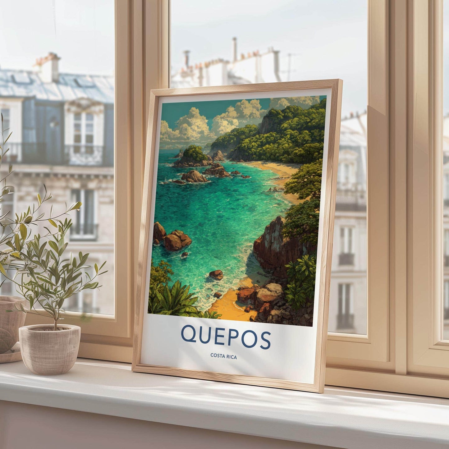 Quepos Poster - Costa Rica Framed Print - Lush Coastal Cove Home Decor